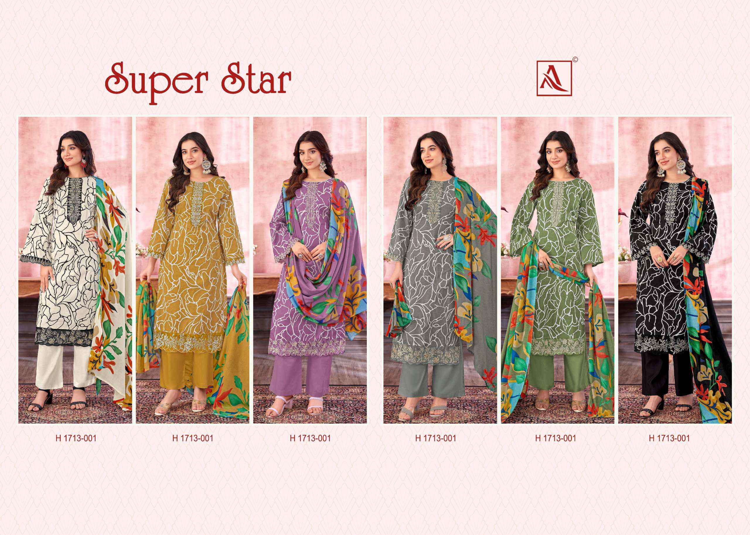 ALOK SUITS SUPER STAR COTTON PRINT WITH FANCY SALWAR KAMEEZ WHOLESALE PRICE ( 6 PCS CATALOG )