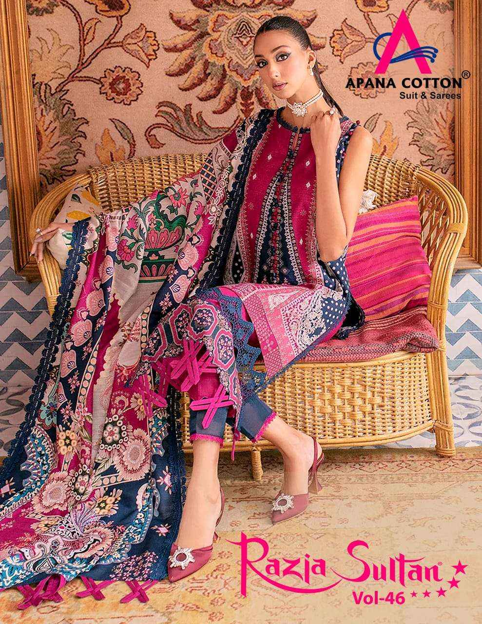 APANA COTTON RAZIA SULTAN VOL 46 WHOLESALE COTTON PAKISTANI SUITS ( 10 PCS CATALOG )