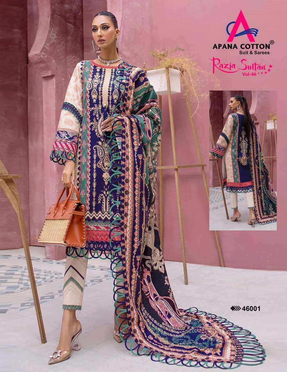 APANA COTTON RAZIA SULTAN VOL 46 WHOLESALE COTTON PAKISTANI SUITS ( 10 PCS CATALOG )