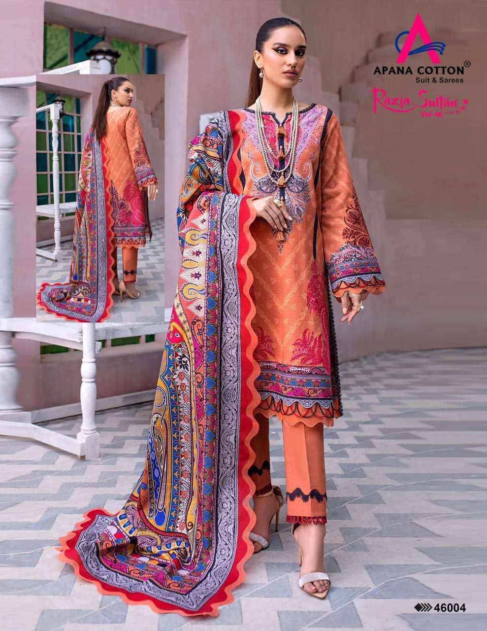 APANA COTTON RAZIA SULTAN VOL 46 WHOLESALE COTTON PAKISTANI SUITS ( 10 PCS CATALOG )