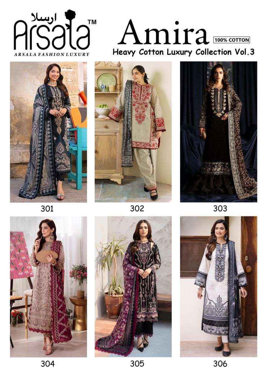 ARSALA FASHION AMIRA VOL 3 LAWN COTTON PAKISTANI SUITS ( 6 pcs catalog )