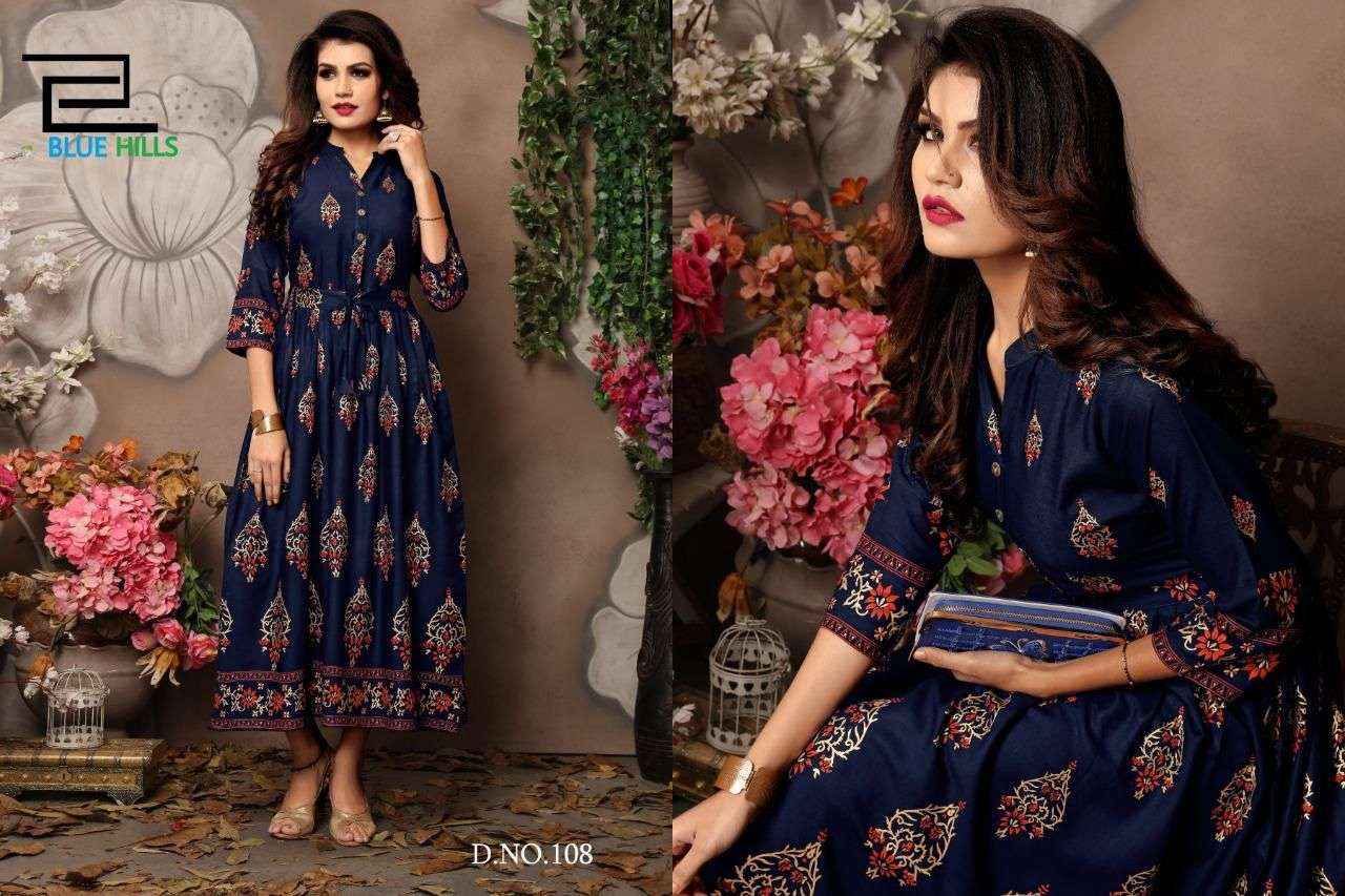 BLUE HILLS WALKWAY VOL 1 RAYON PRINT FANCY WEAR LADIES GOWN ( 9 PCS CATALOG )