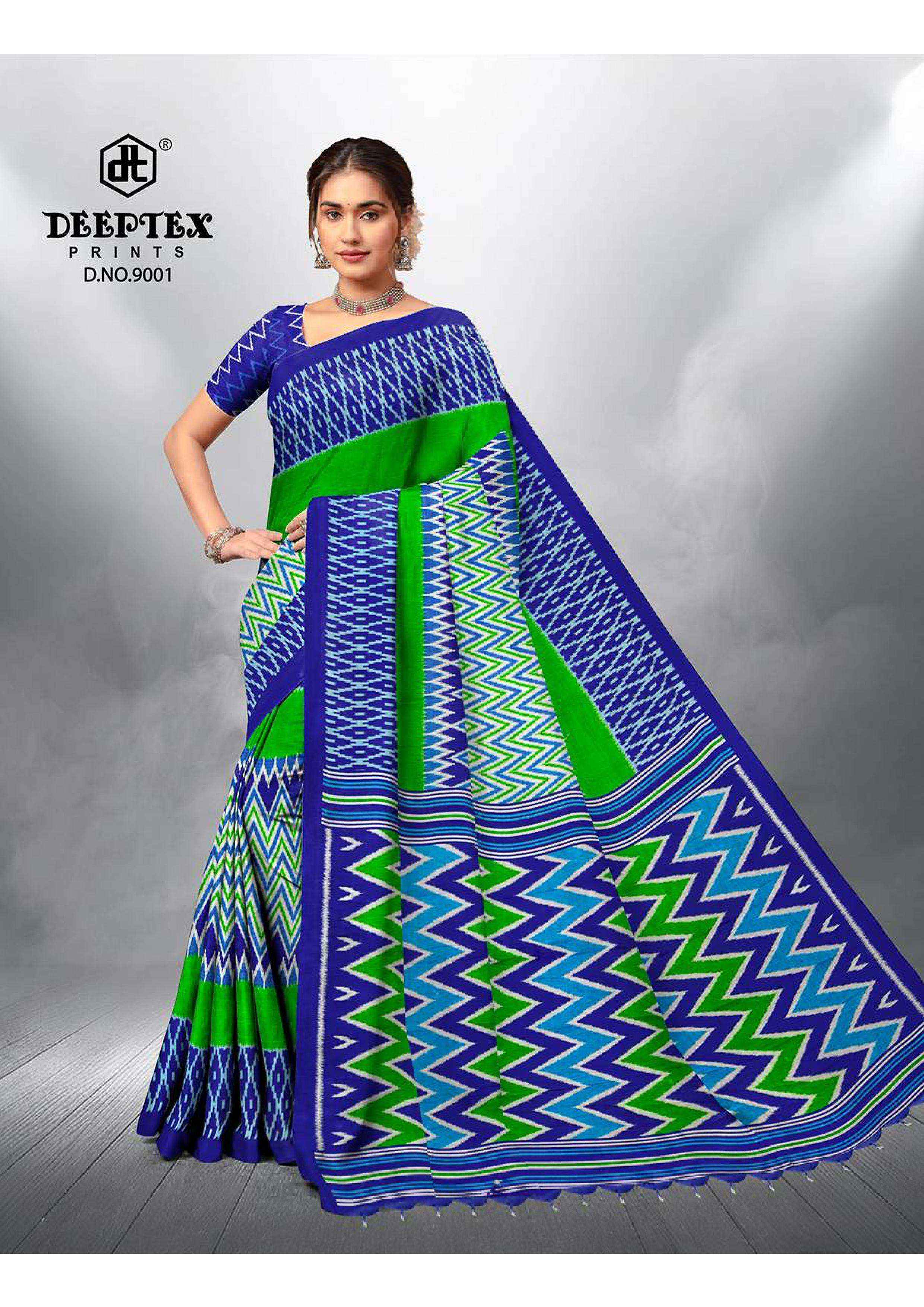 DEEPTEX PRINTS IKKAT SPECIAL VOL 9 COTTON PRINTED SAREE ( 10 PCS CATALOGUE )
