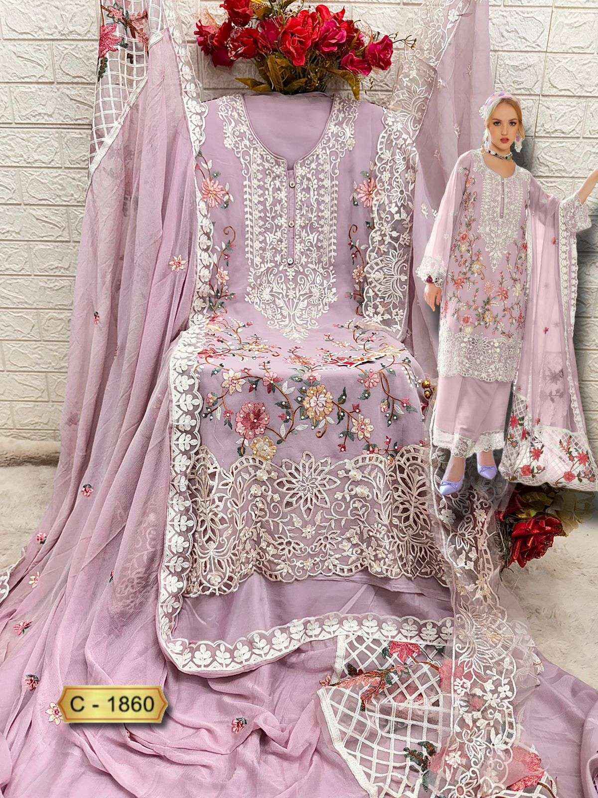FEPIC ROSEMEEN C 1860 GEORGETTE EMBROIDERED PAKISTANI SUIT SALWAR KAMEEZ WHOLESALE PRiCe ( 3 PCS CATALOG )