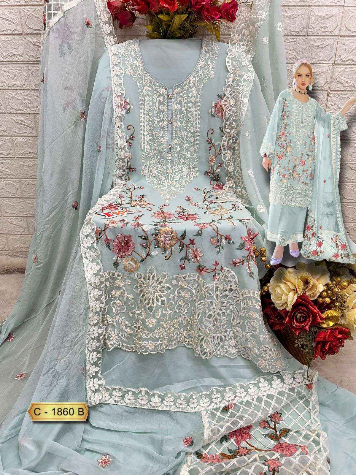 FEPIC ROSEMEEN C 1860 GEORGETTE EMBROIDERED PAKISTANI SUIT SALWAR KAMEEZ WHOLESALE PRiCe ( 3 PCS CATALOG )
