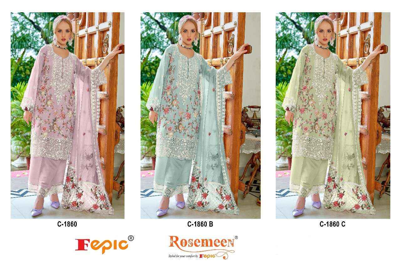 FEPIC ROSEMEEN C 1860 GEORGETTE EMBROIDERED PAKISTANI SUIT SALWAR KAMEEZ WHOLESALE PRiCe ( 3 PCS CATALOG )