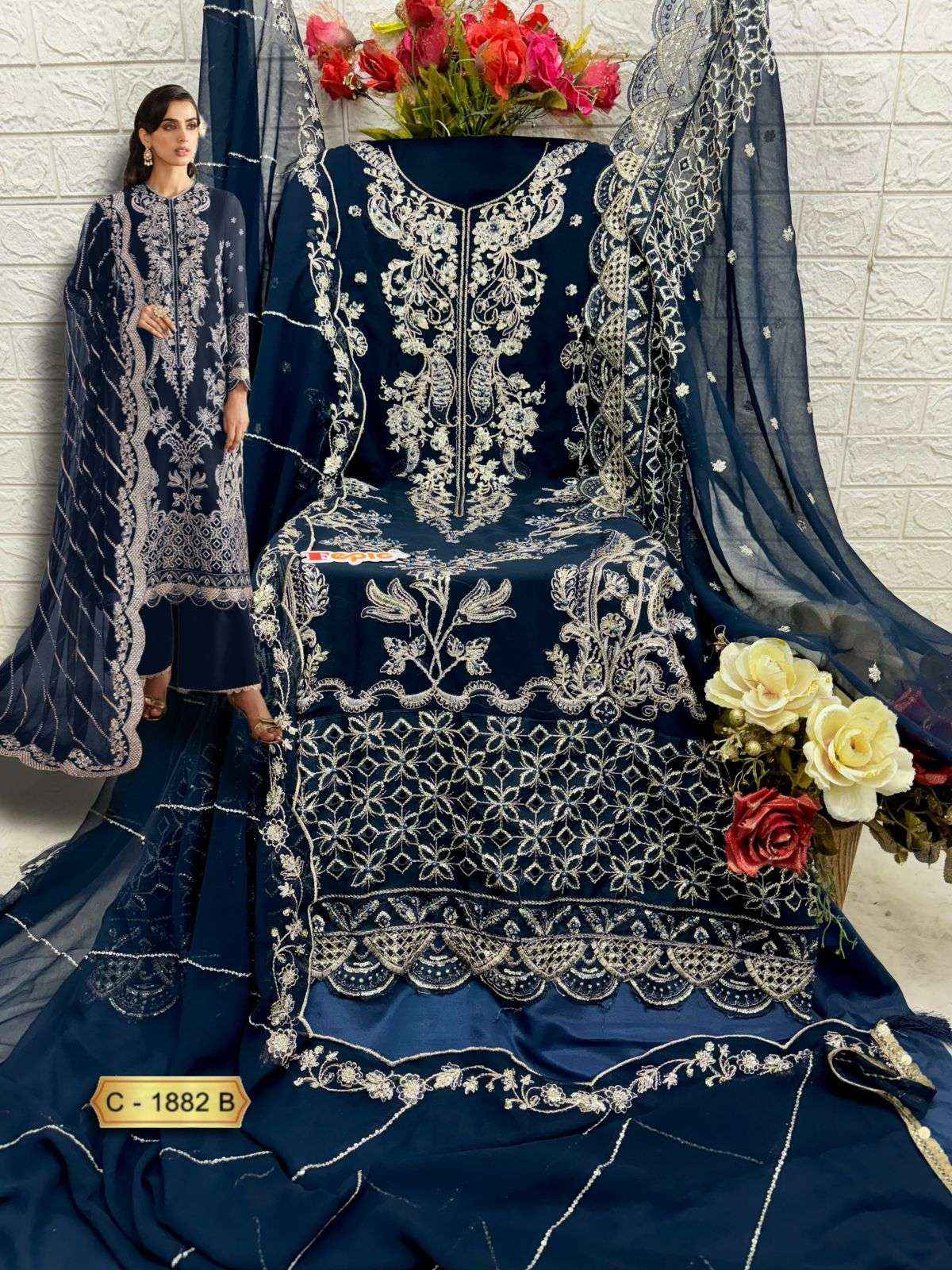 FEPIC ROSEMEEN C 1882 GEORGETTE EMBROIDERED PAKISTANI SALWAR KAMEEZ WHOLESALE PRICE ( 3 PCS CATALOG )