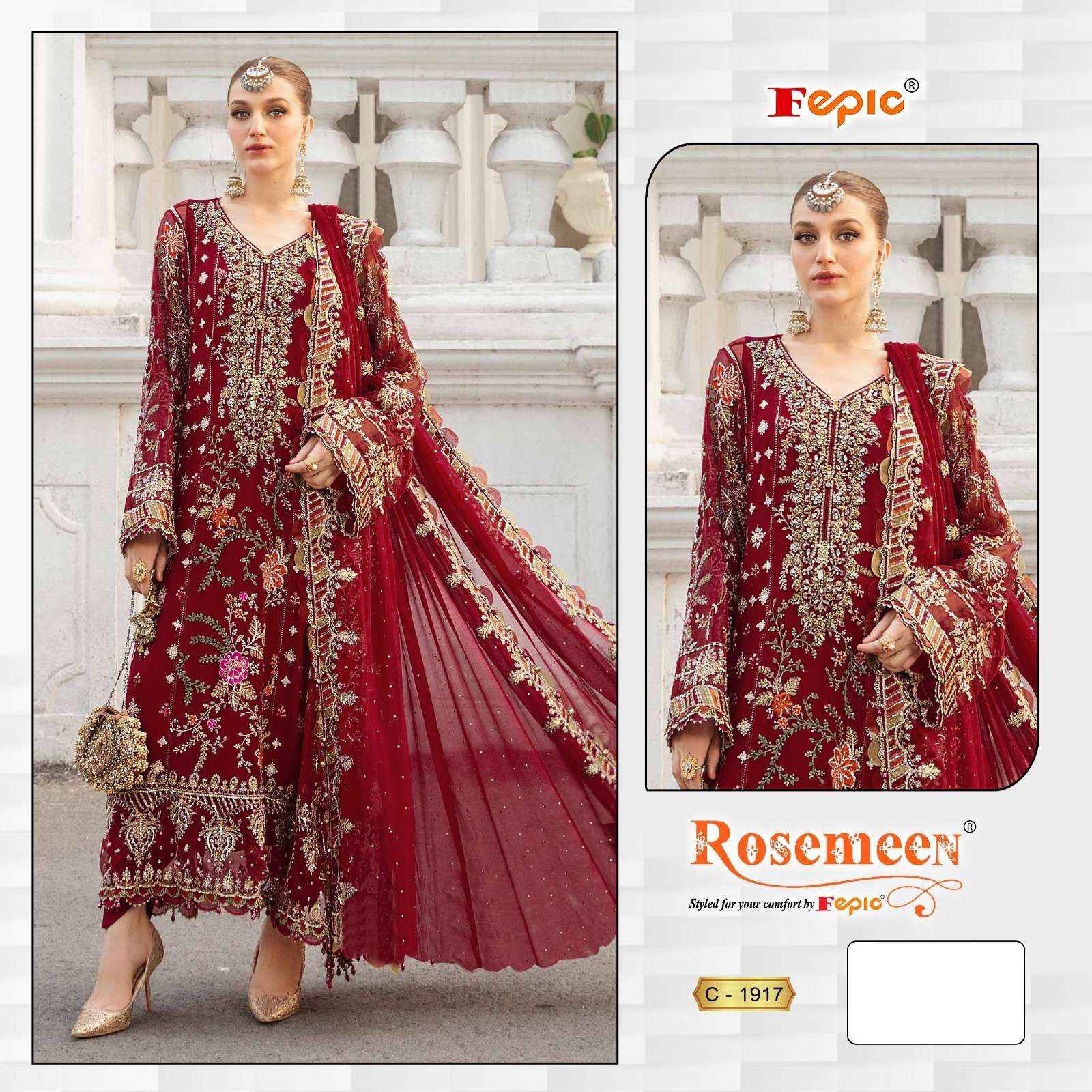 FEPIC ROSEMEEN C 1917 ORGANZA HEAVY EMBROIDERED PAKISTANI SALWAR KAMEEZ WHOLESALE PRICE ( 3 PCS CATAOG )