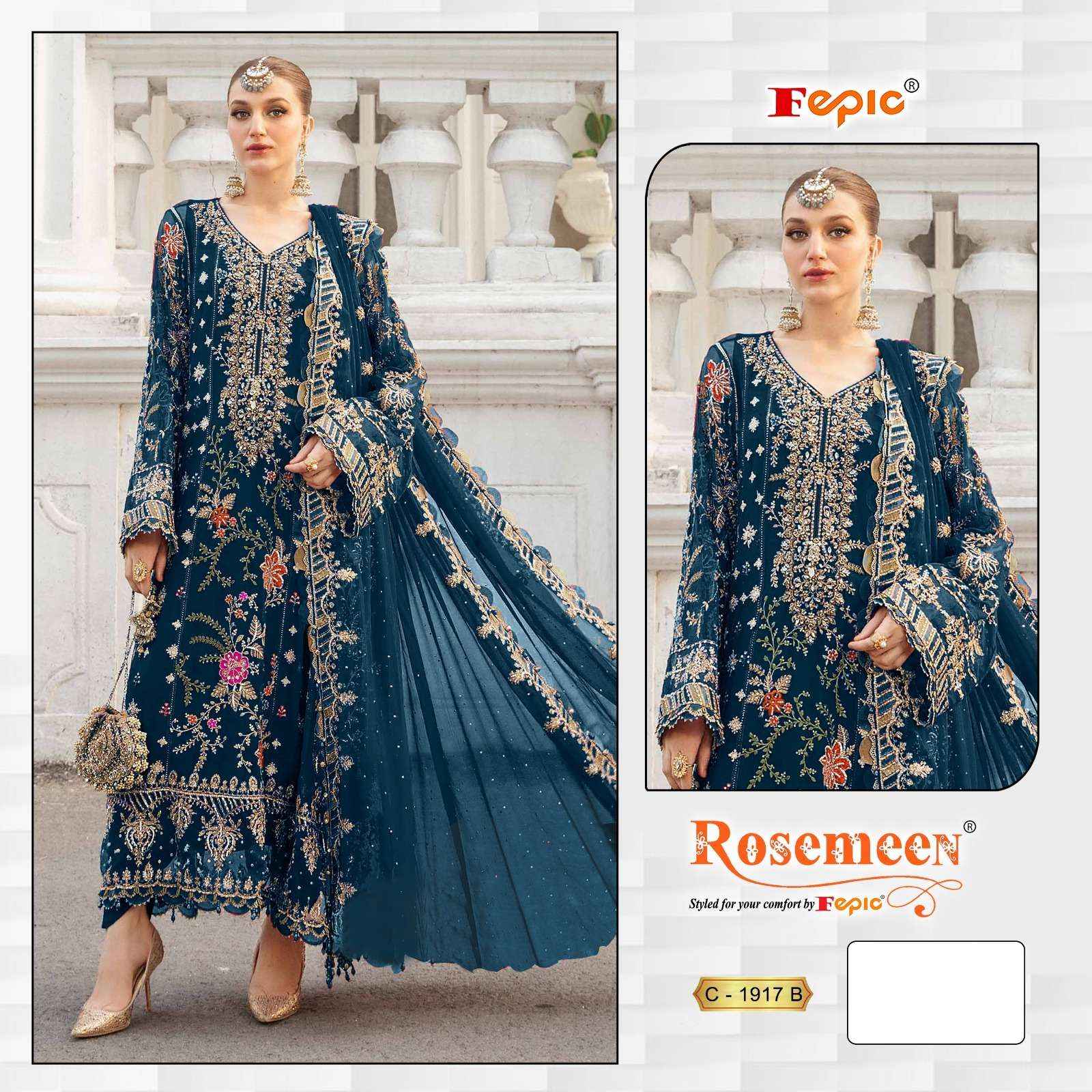 FEPIC ROSEMEEN C 1917 ORGANZA HEAVY EMBROIDERED PAKISTANI SALWAR KAMEEZ WHOLESALE PRICE ( 3 PCS CATAOG )