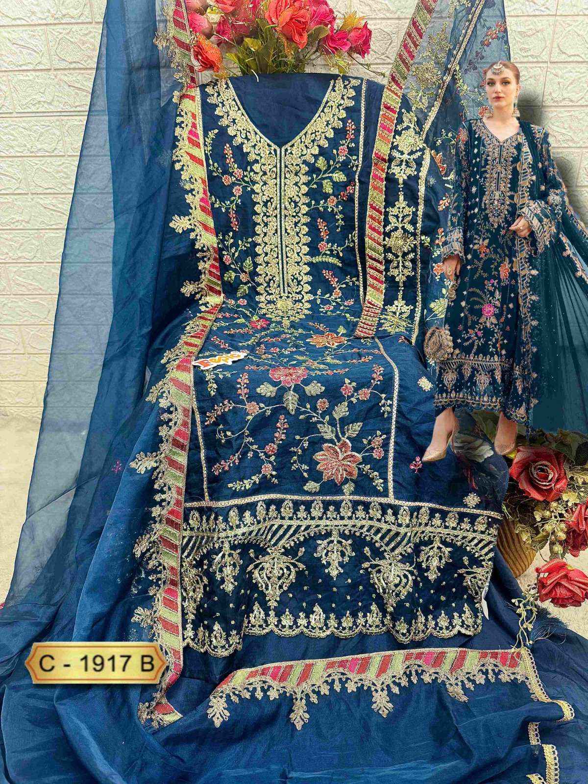 FEPIC ROSEMEEN C 1917 ORGANZA HEAVY EMBROIDERED PAKISTANI SALWAR KAMEEZ WHOLESALE PRICE ( 3 PCS CATAOG )