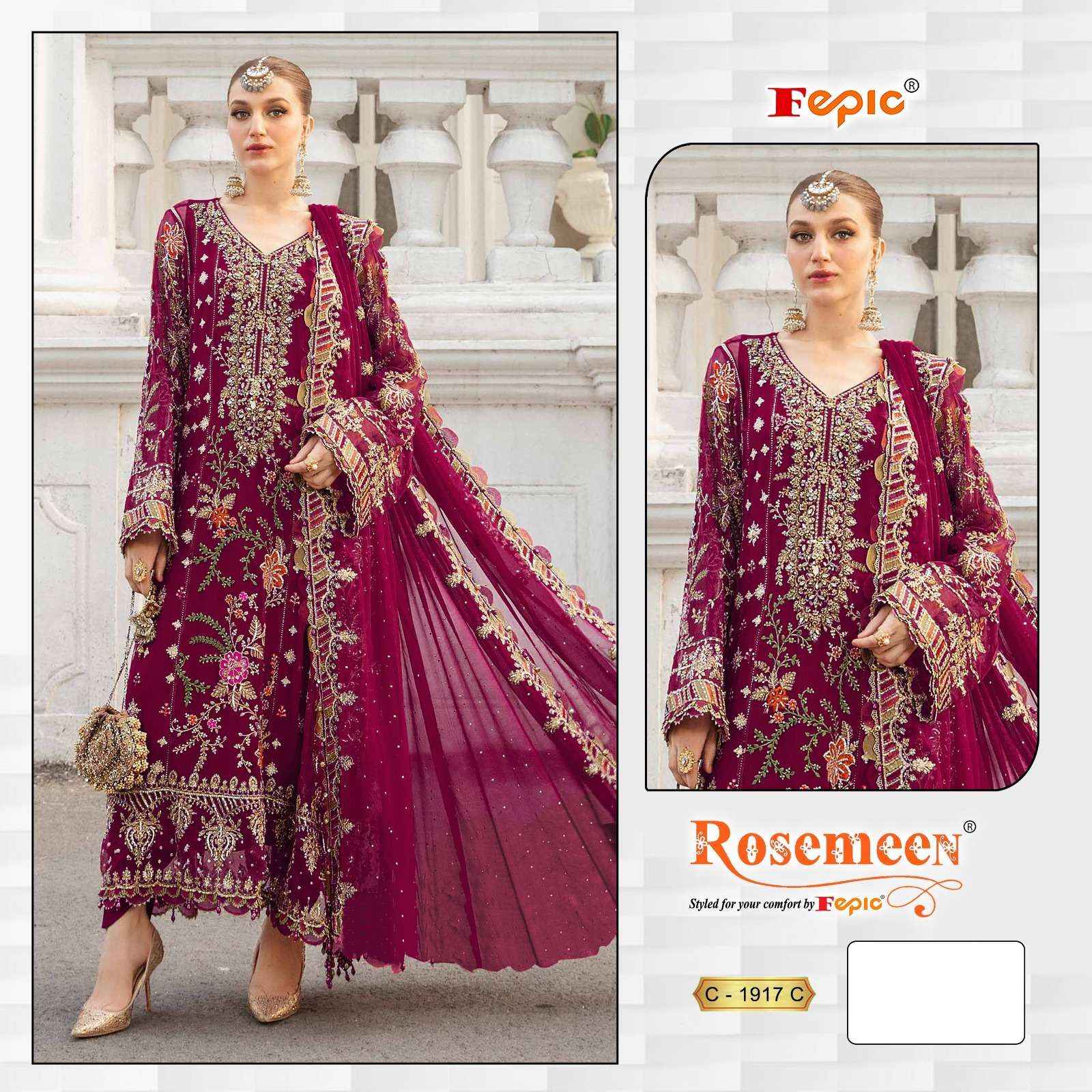 FEPIC ROSEMEEN C 1917 ORGANZA HEAVY EMBROIDERED PAKISTANI SALWAR KAMEEZ WHOLESALE PRICE ( 3 PCS CATAOG )