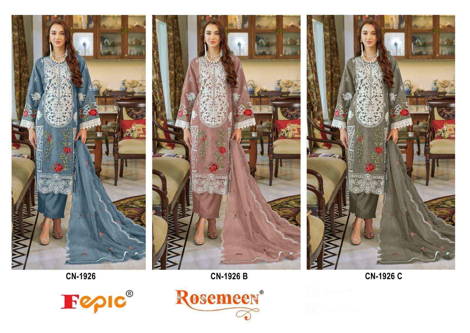 Fepic Rosemeen C 1926 Wholesale Organza Suits ( 3 pcs Catalogue )