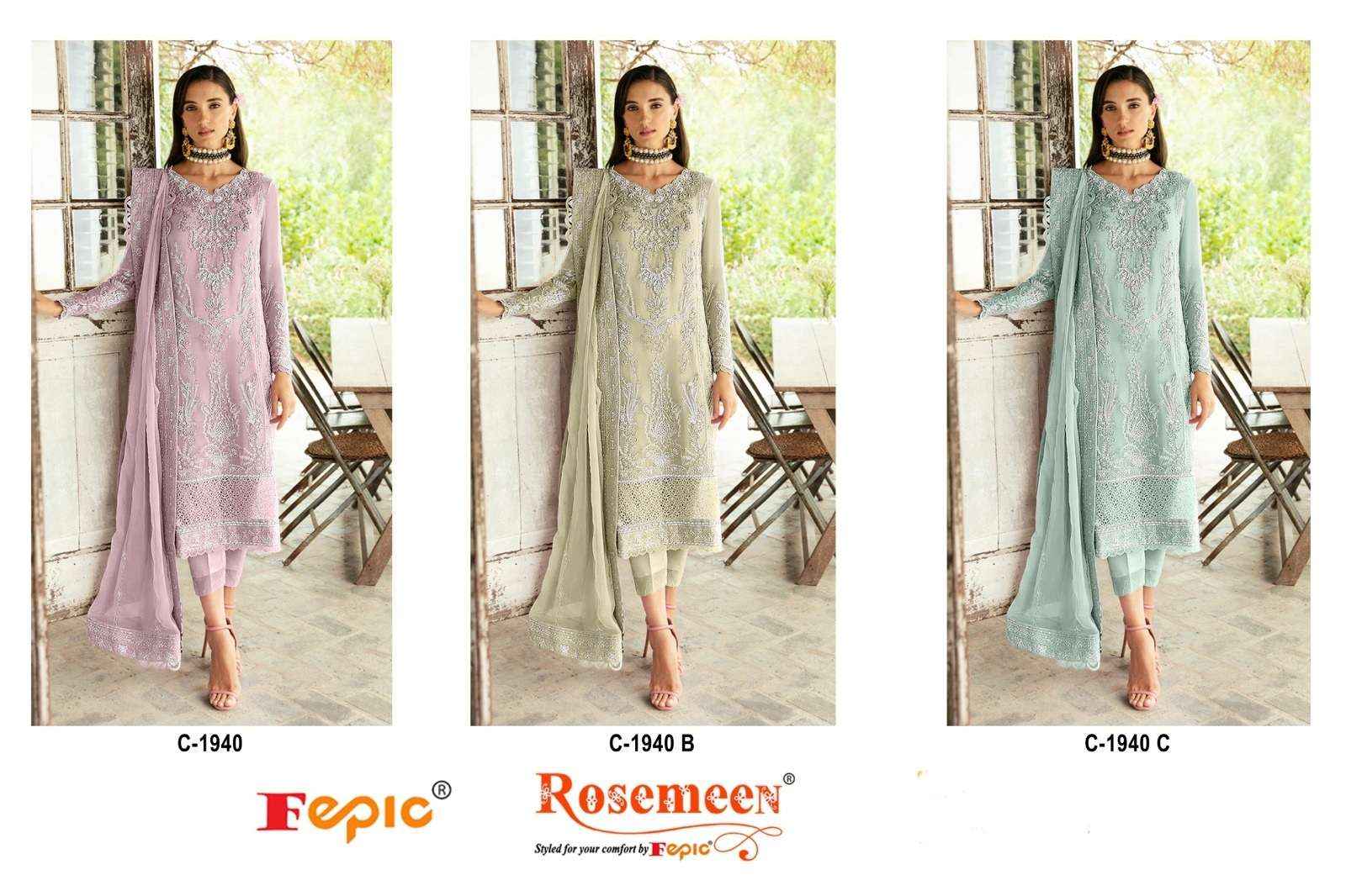 FEPIC ROSEMEEN C 1940 GEORGETTE EMBROIDERED PAKISTANI DRESS WHOLESALE PRICE ( 3 PCS CATALOG )