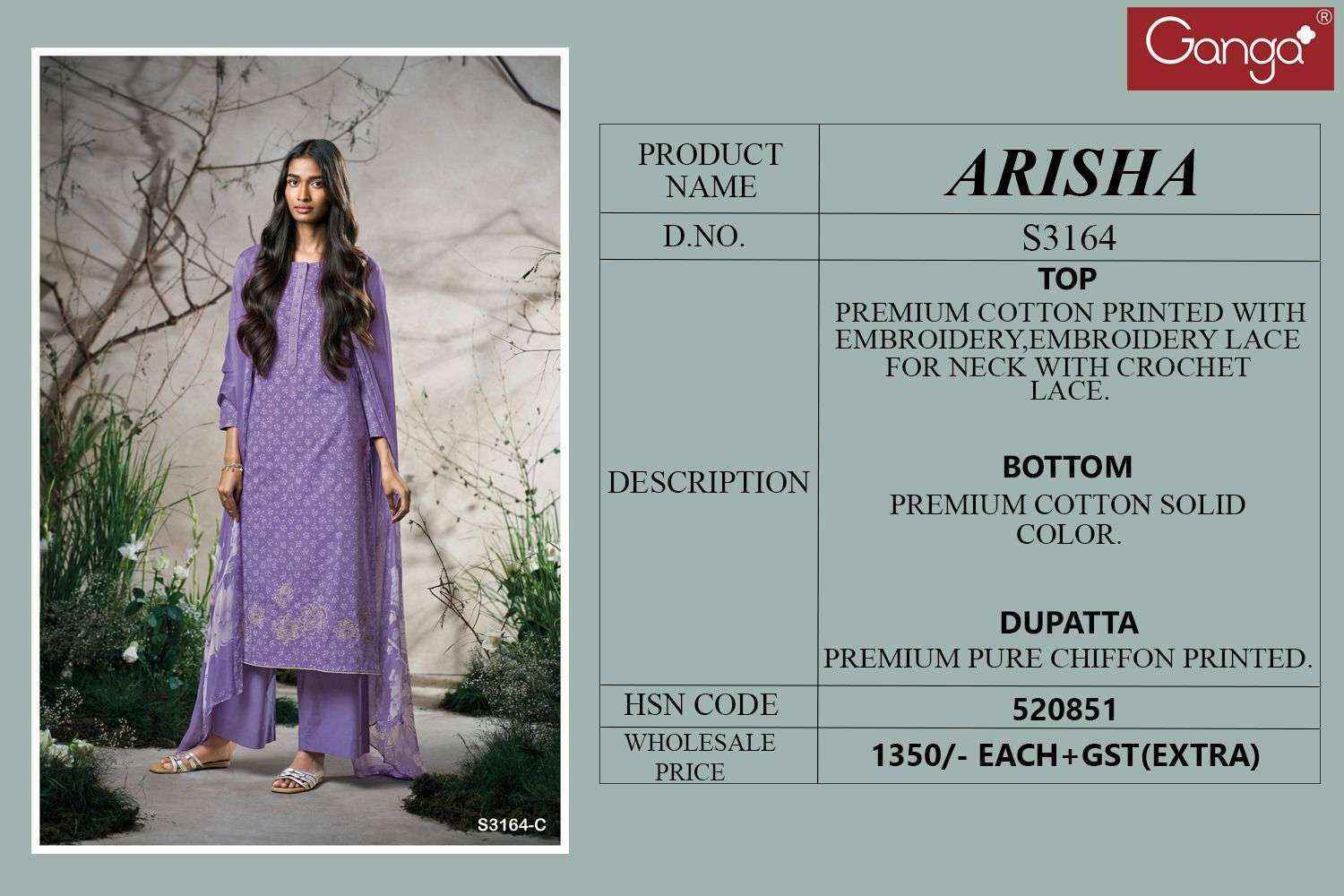 Ganga Arisha 3164 Cotton Salwar Kameez Wholesale Price ( 4 Pcs Catalog )