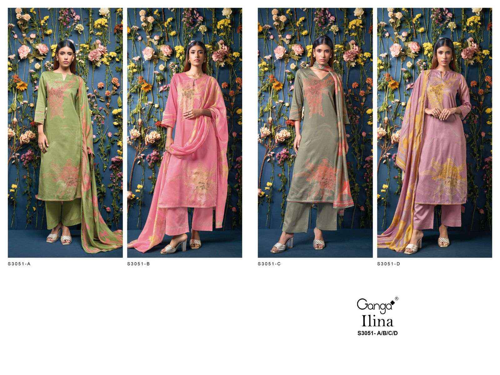 Ganga Fashion Lina 3051 Premium  Cotton Satin Suit Salwar Kameez Wholesale Price ( 4 Pcs Catalog )