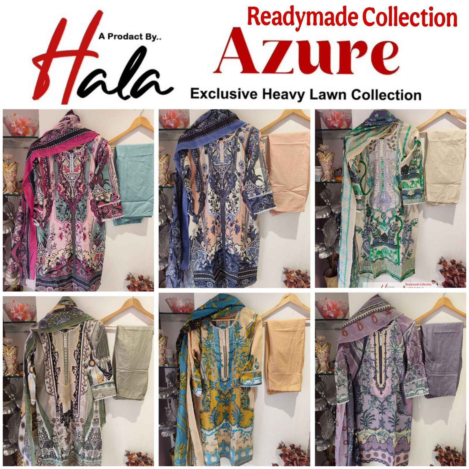 Hala Azure Vol 1 Readymade Lawn Cotton Pakistani Suit Wholesale Price ( 6 Pcs Catalog )