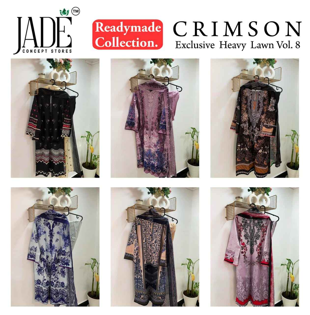 Jade Crimson Vol 8 Suit Wholesale Lawn Cotton ReadyMade Collection ( 6 Pcs Catalog )