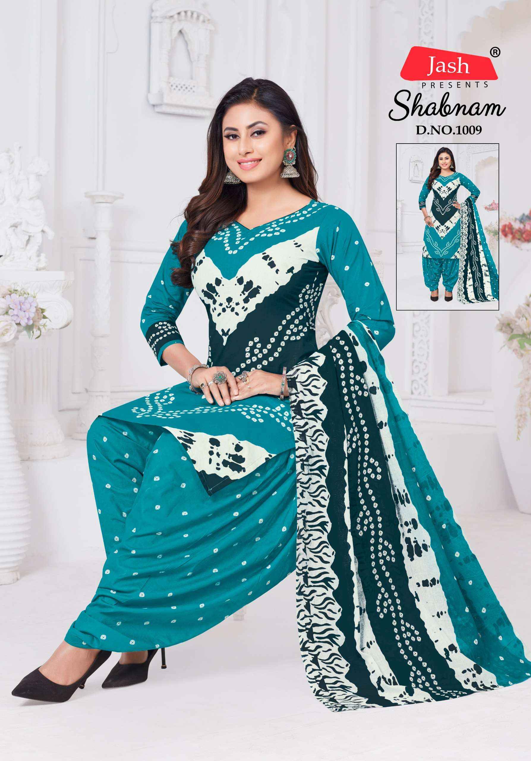 JASH SABNAM COTTON BANDHANI PRINT PATIYALA DRESS MATERIAL WHOLESALE PRICE ( 10 PCS CATALOG )