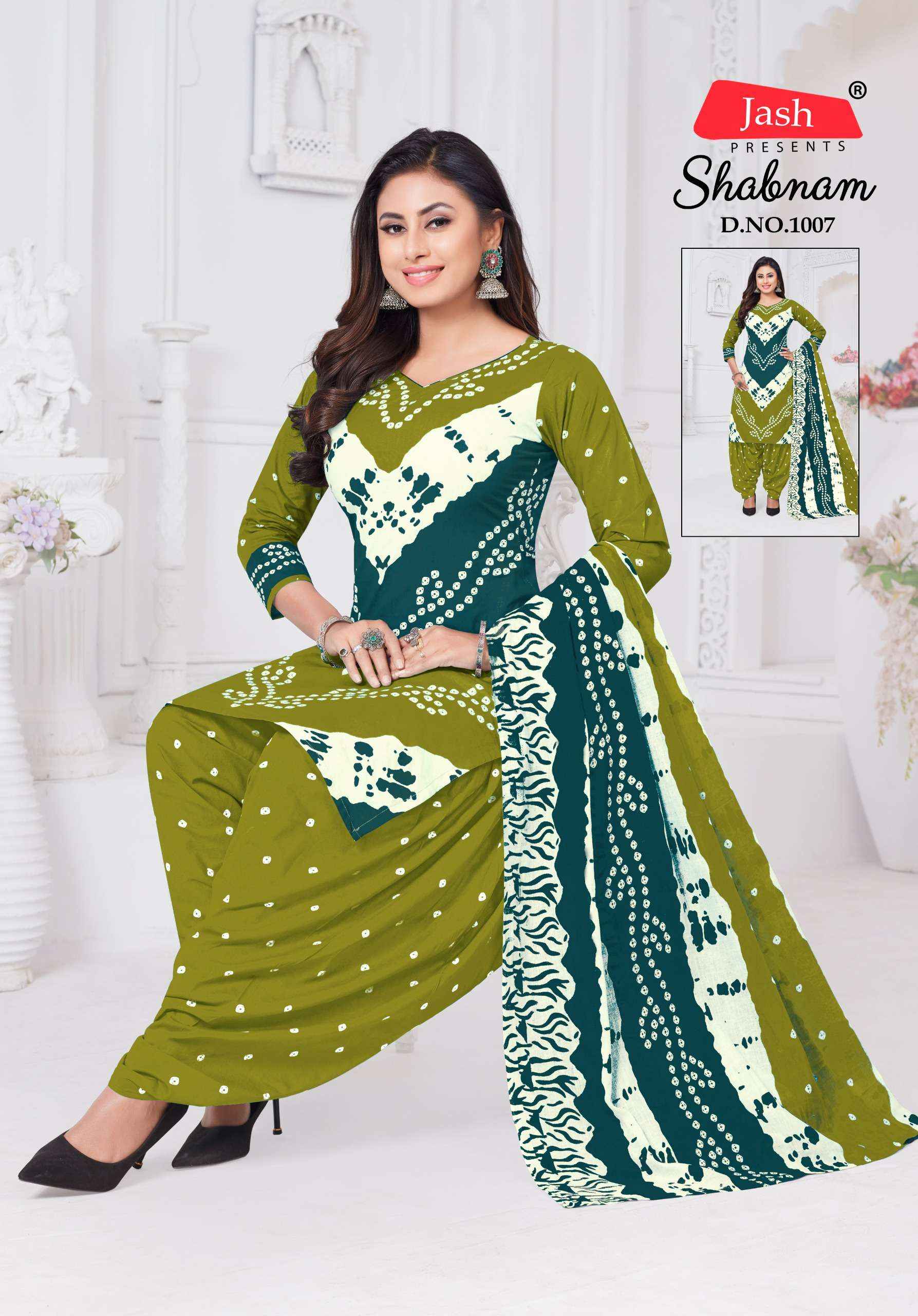 JASH SABNAM COTTON BANDHANI PRINT PATIYALA DRESS MATERIAL WHOLESALE PRICE ( 10 PCS CATALOG )