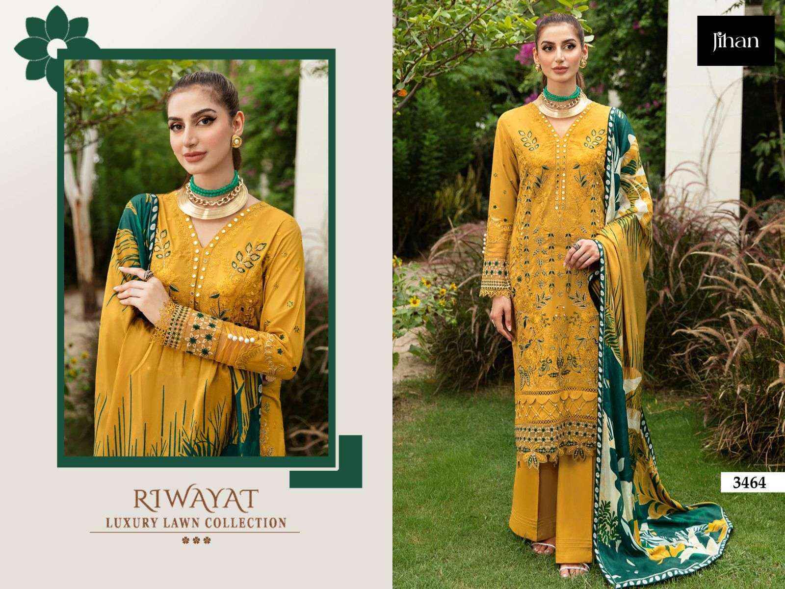 Jihan Riwayat Luxury Lawn Collection Rayon Salwar Kameez Wholesale Price ( 2 Pcs Catalog )