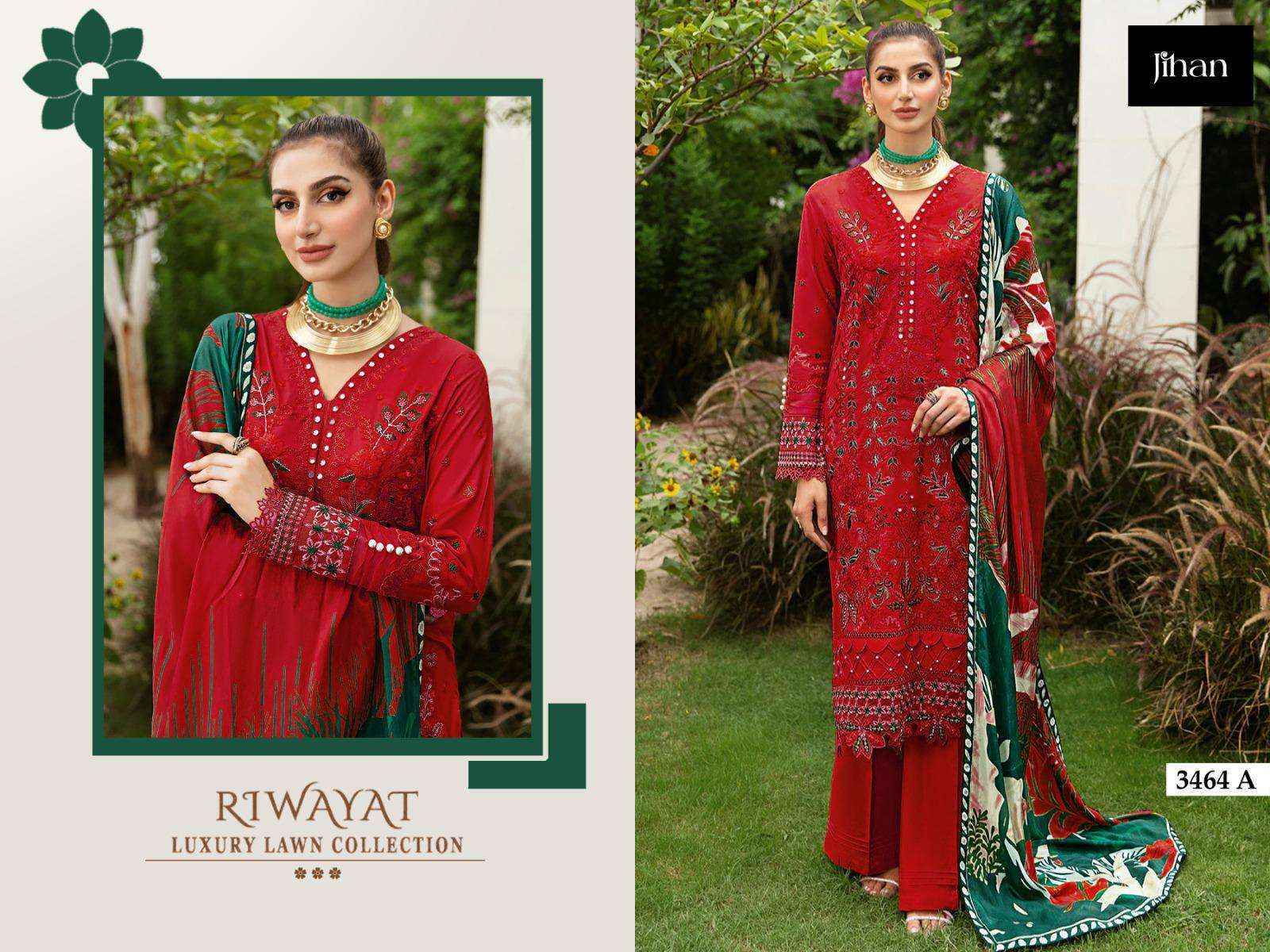 Jihan Riwayat Luxury Lawn Collection Rayon Salwar Kameez Wholesale Price ( 2 Pcs Catalog )