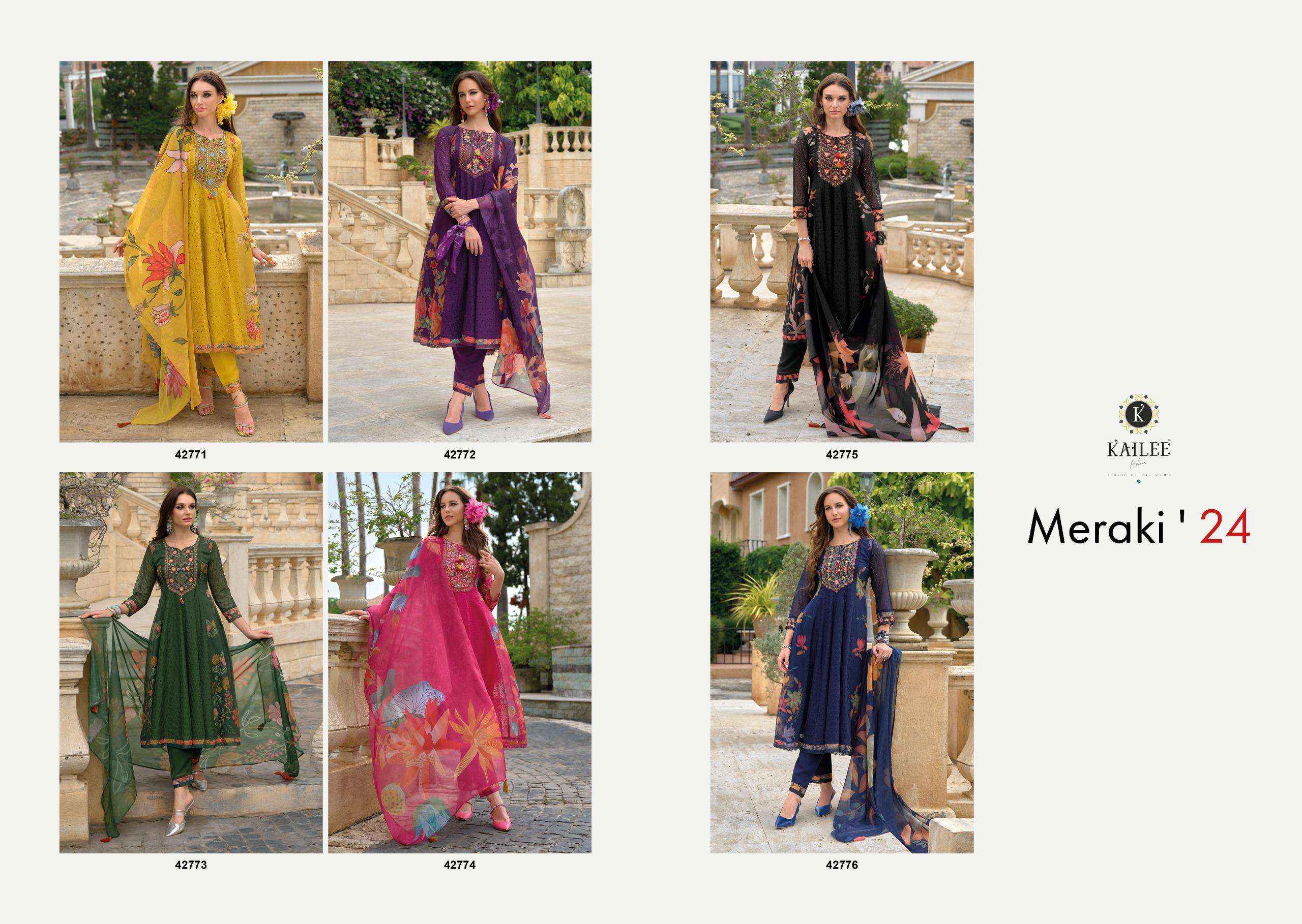 KAILEE FASHION MERAKI WHOLESALE CHIKNAKARI DESIGNER ANARKALI SUIT ( 6 PCS CATALOGUE )