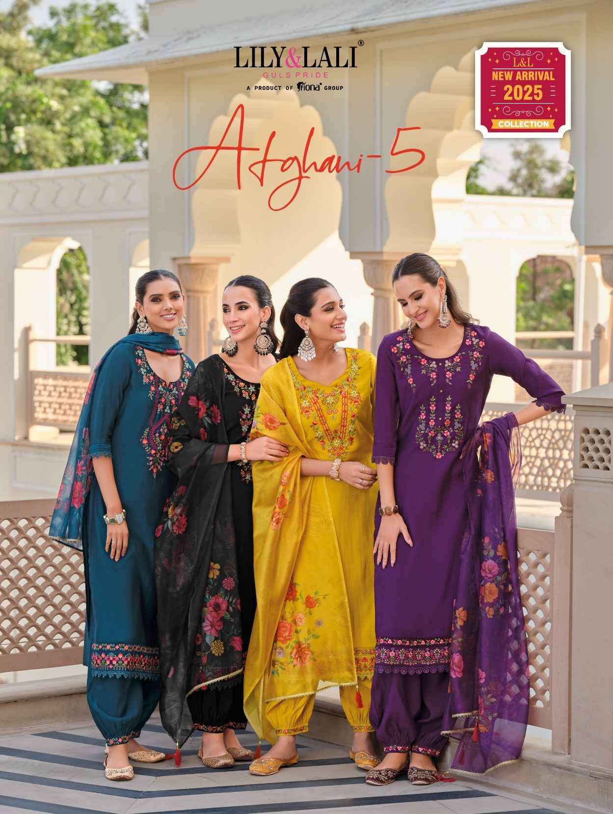 Lily And Lali Afghani Vol 5 Wholesale Silk Afghani Designer Readymade Suits ( 6 pcs Catalogue )