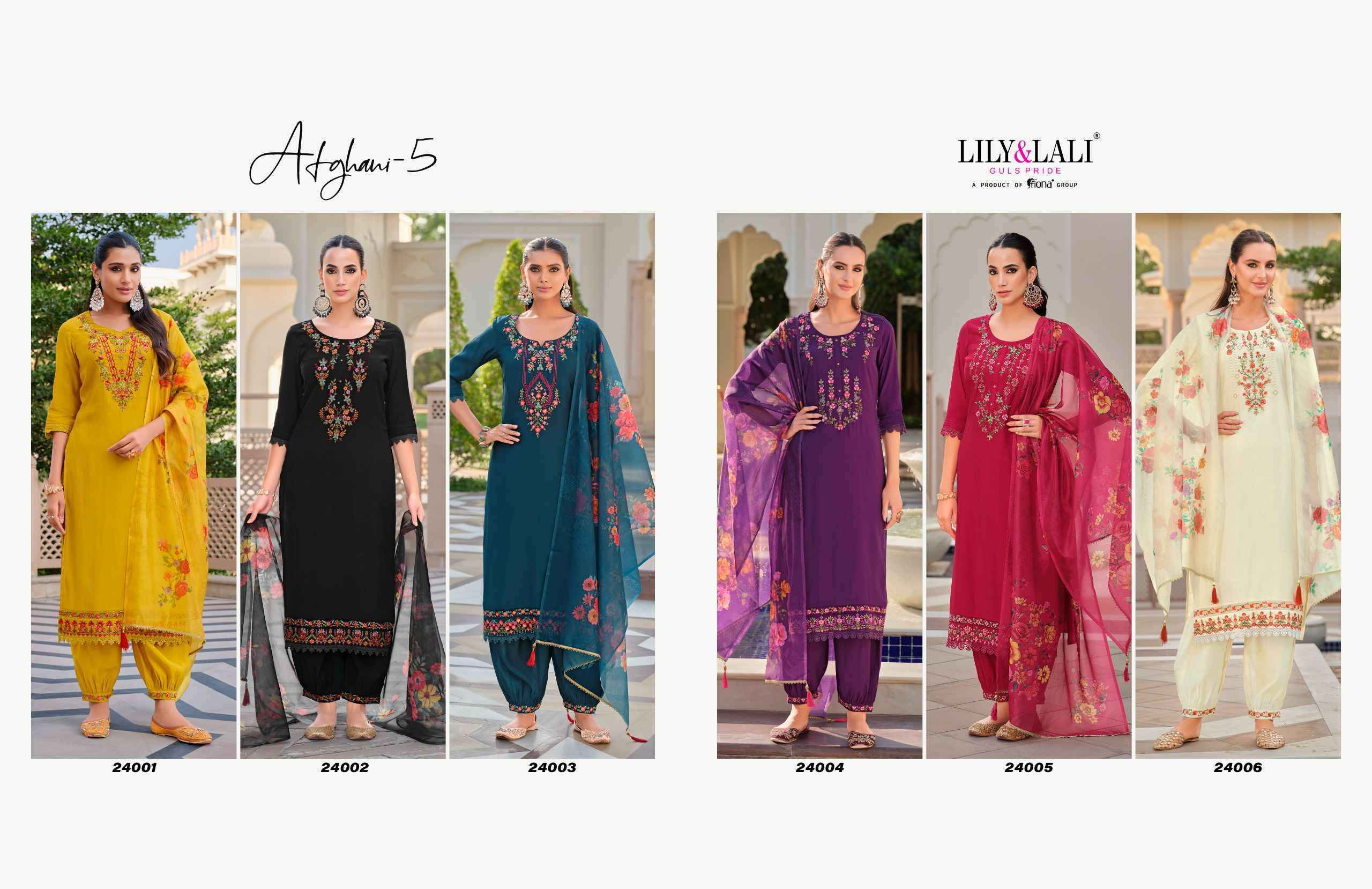 Lily And Lali Afghani Vol 5 Wholesale Silk Afghani Designer Readymade Suits ( 6 pcs Catalogue )