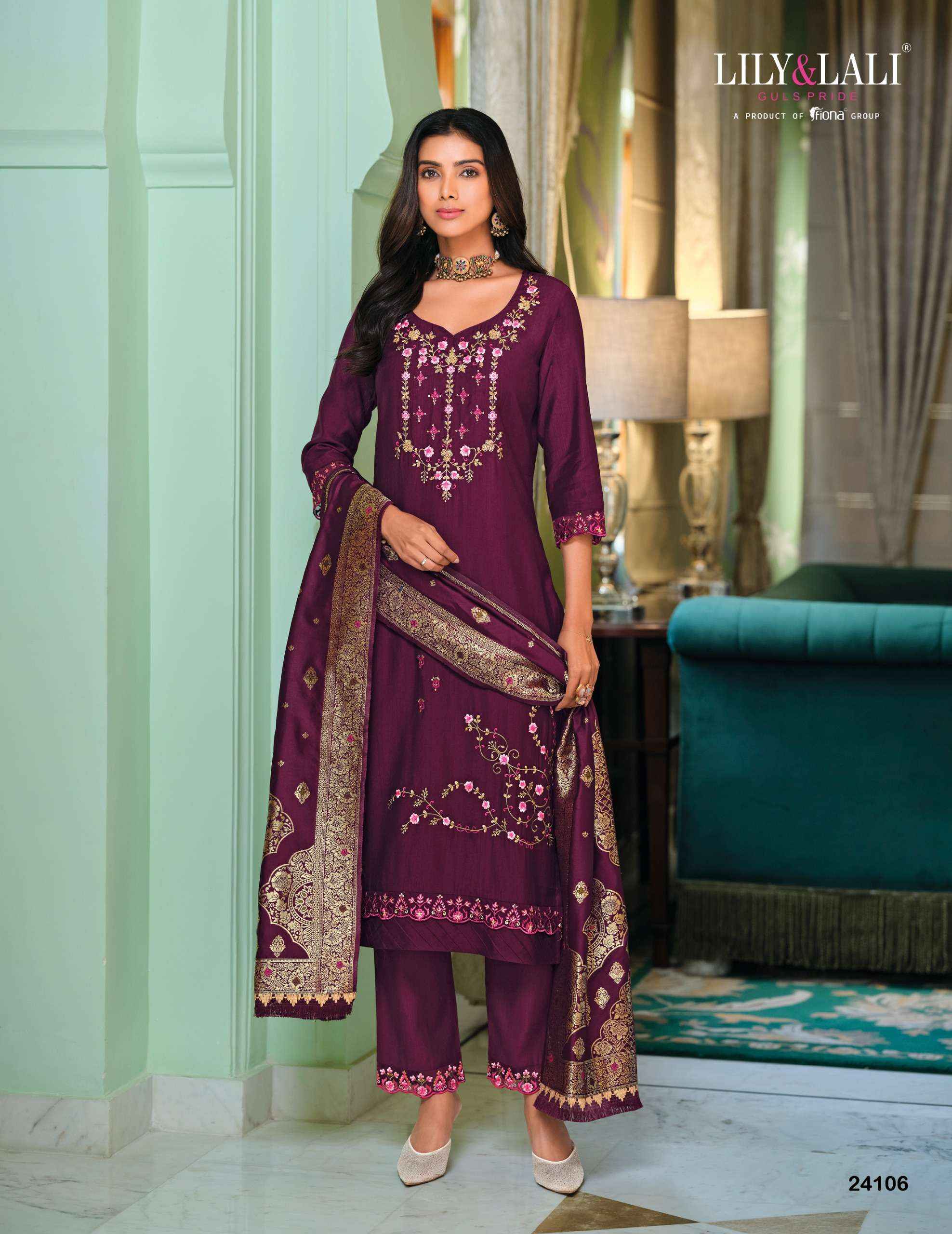 LILY AND LALI HASMEENA VOL 5 VISCOSE DESIGNER WORK LADIES READYMADE SUIT WHOLESALE PRICE ( 6 PCS CATALOG ) 