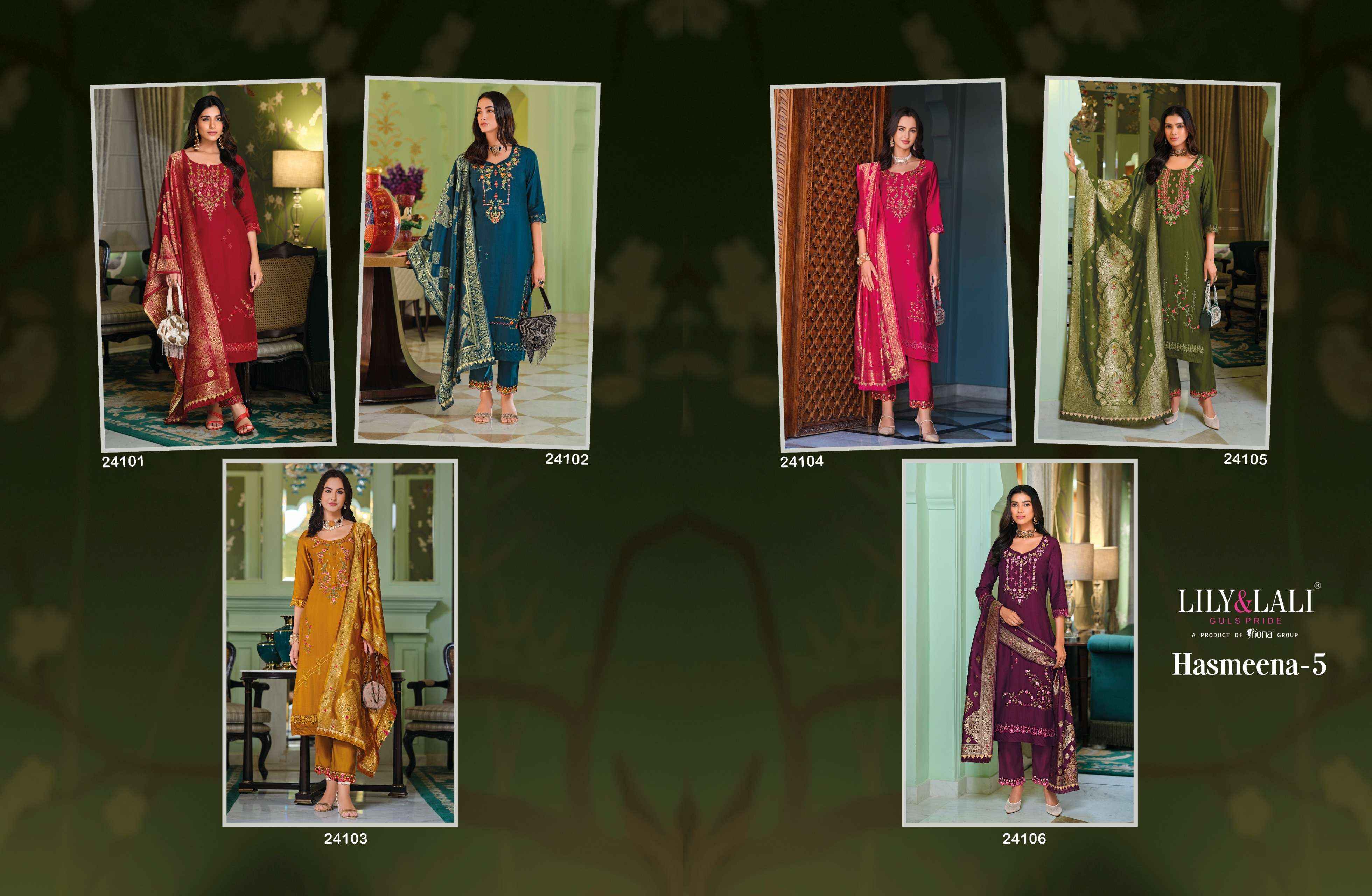 LILY AND LALI HASMEENA VOL 5 VISCOSE DESIGNER WORK LADIES READYMADE SUIT WHOLESALE PRICE ( 6 PCS CATALOG ) 
