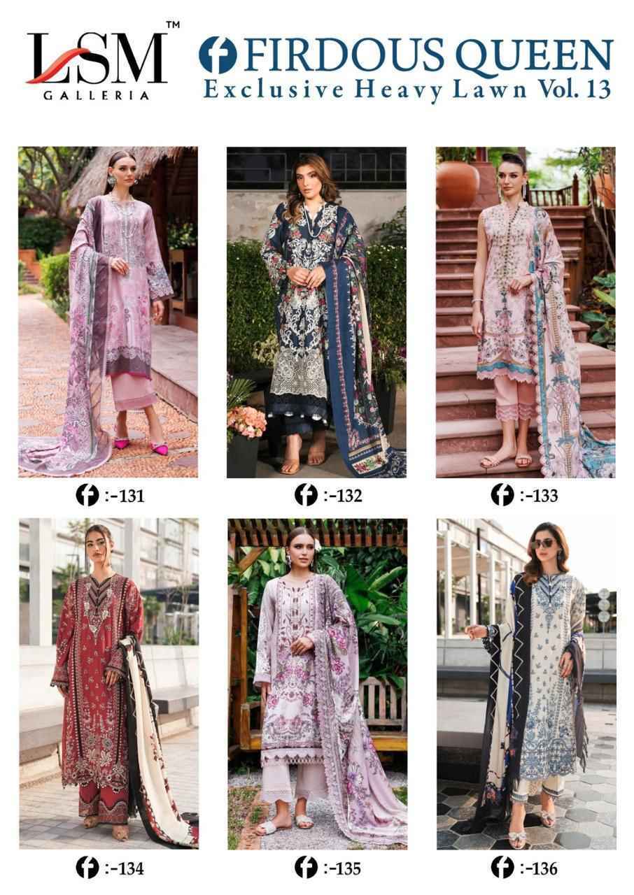 LSM Galleria Firdous Queen Lawn Vol 13 Lawn Cotton Dress Material Wholesale Price ( 6 Pcs Catalog )