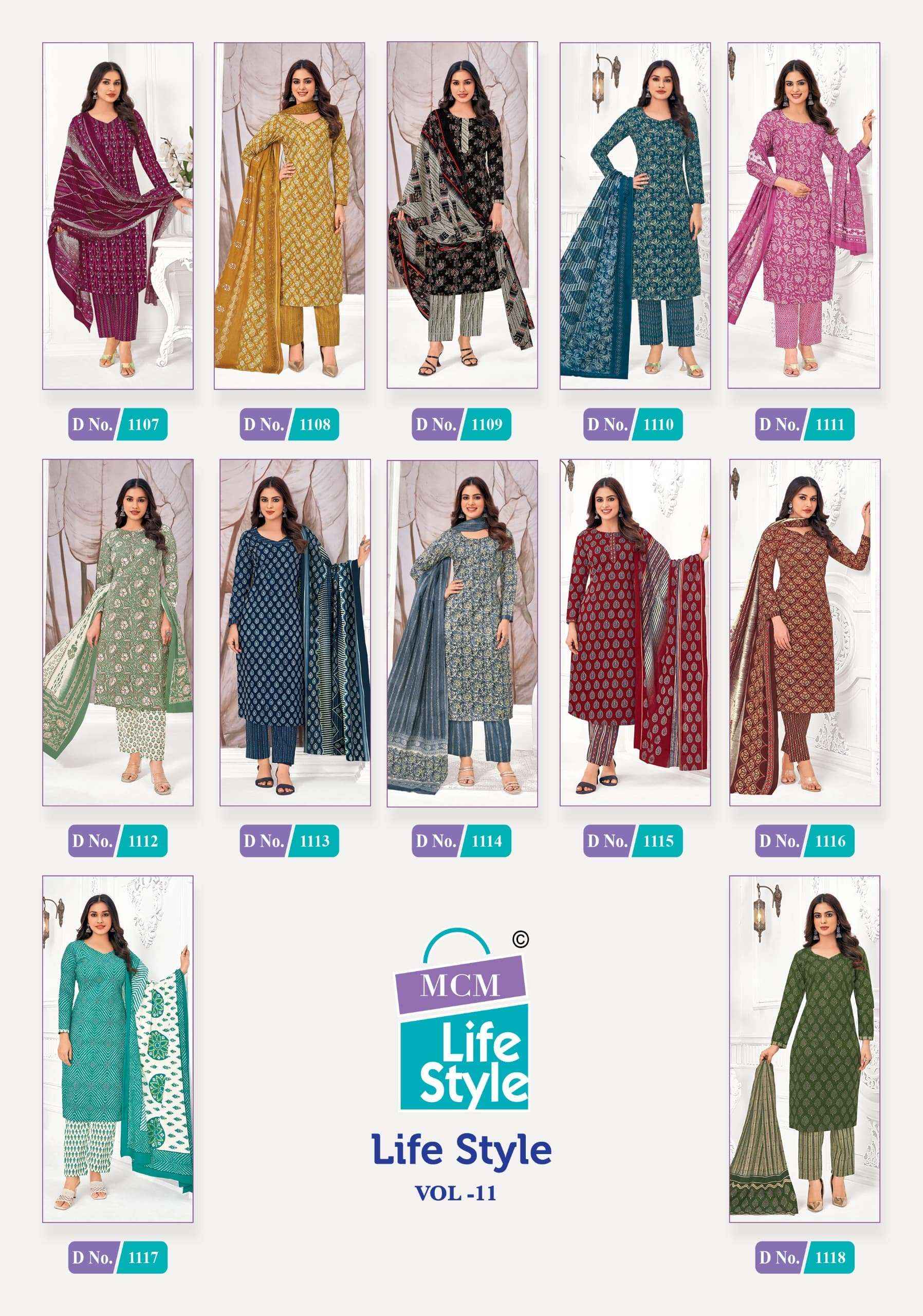 MCM LIFESTYLE VOL 11 PURE COTTON READYMADE SUITS ( 1 2 PCS CATALOGUE )