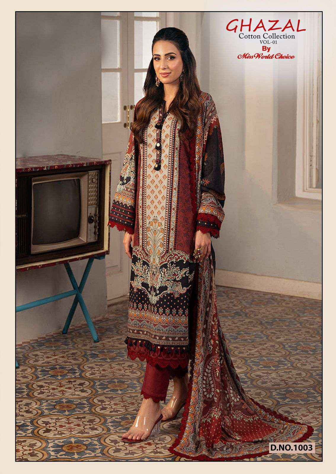 MISS WORLD CHOICE GHAZAL VOL 1 COTTON PAKISTANI SALWAR KAMEEZ ( 6 PCS CATALOGUE )