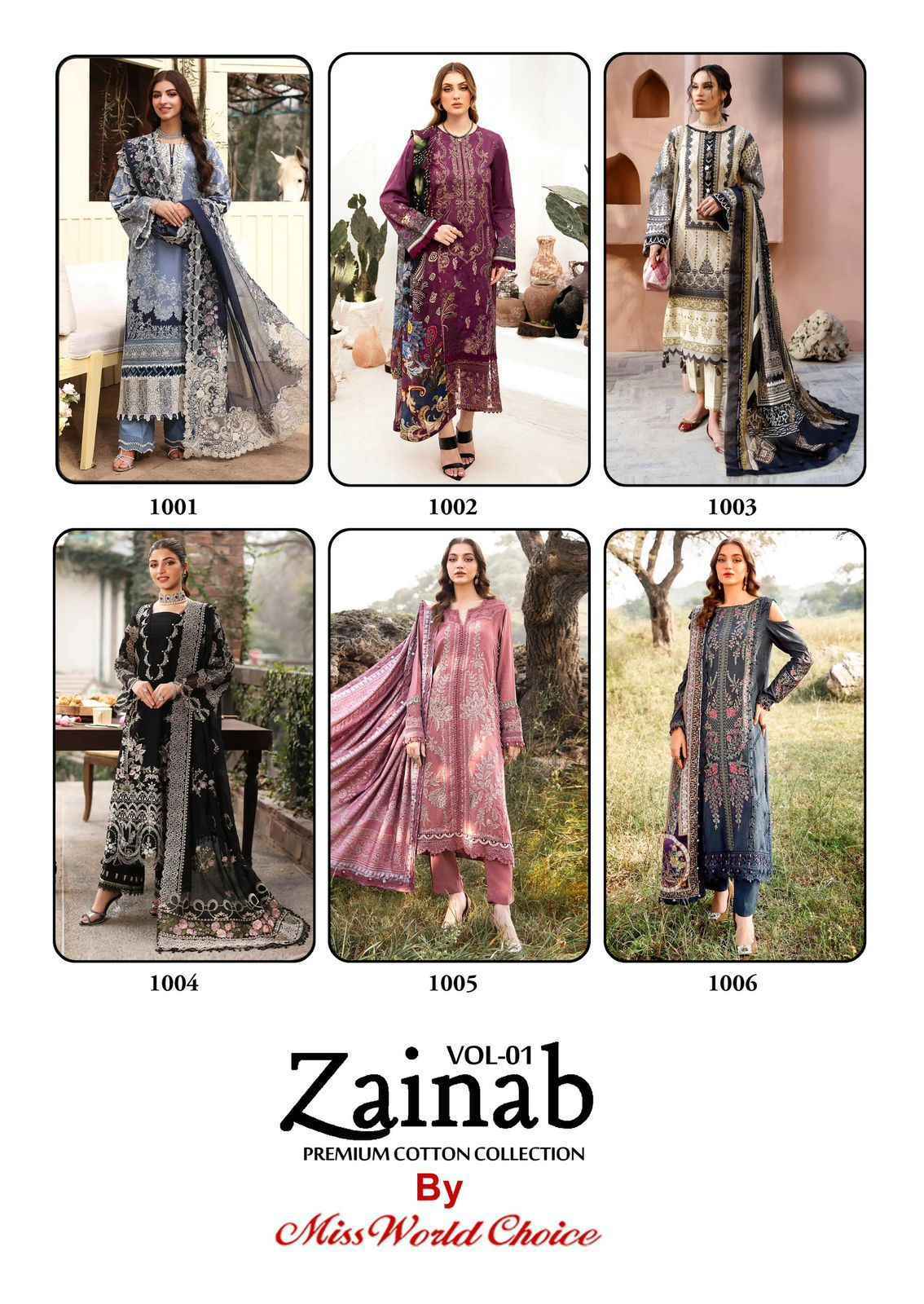 Miss World Choice Zainab Vol 1 Lawn Cotton Salwar Kameez Wholesale Price ( 6 Pcs Catalog )