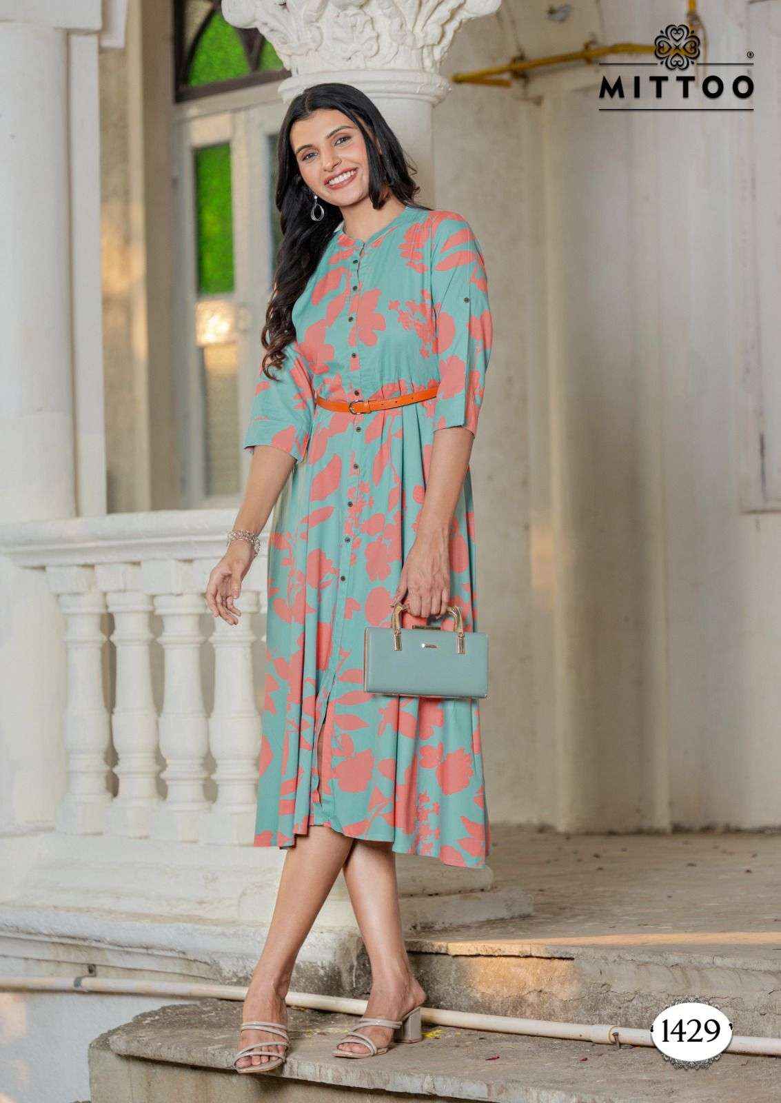MITTOO BELT VOL 18 RAYON PRINT FANCY WESTERN STYLE LADIES GOWN ( 6 PCS CATALOGUE )