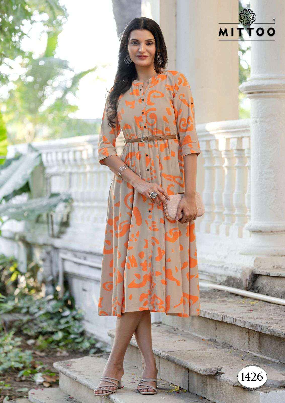 MITTOO BELT VOL 18 RAYON PRINT FANCY WESTERN STYLE LADIES GOWN ( 6 PCS CATALOGUE )