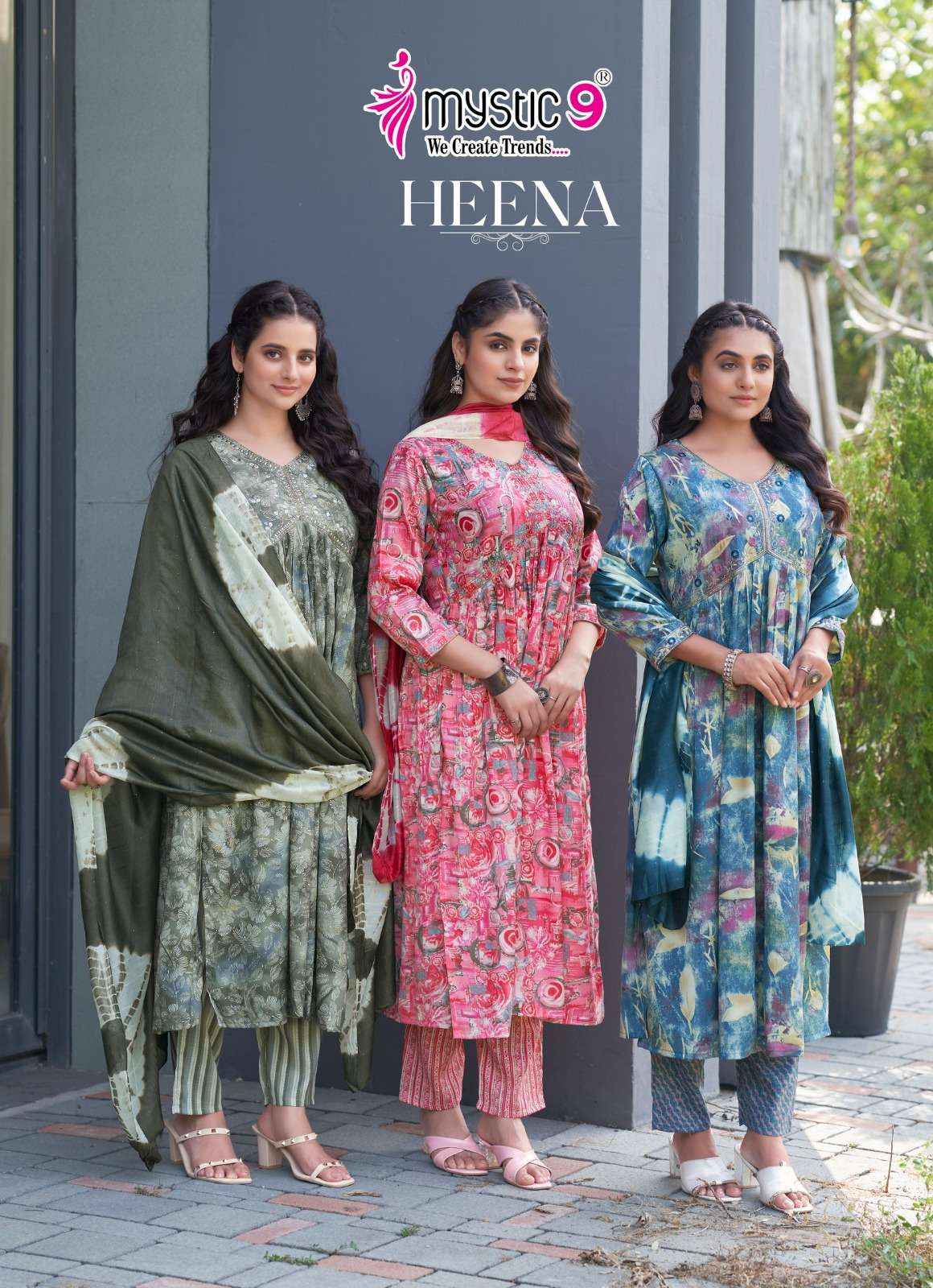 MYSTIC 9 HEENA VOL 6 WHOLESALE  PRICE ALIA CUT READYMADE SUITS ( 8 PCS CATALOG )