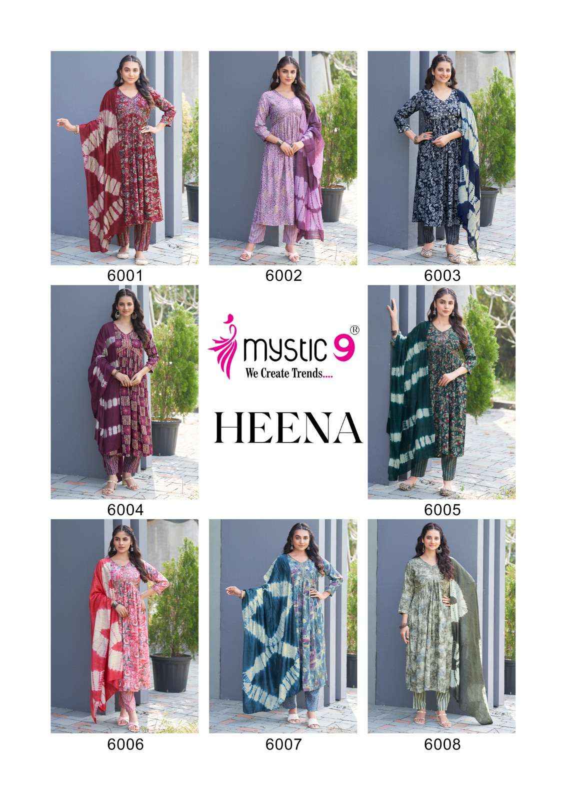 MYSTIC 9 HEENA VOL 6 WHOLESALE  PRICE ALIA CUT READYMADE SUITS ( 8 PCS CATALOG )