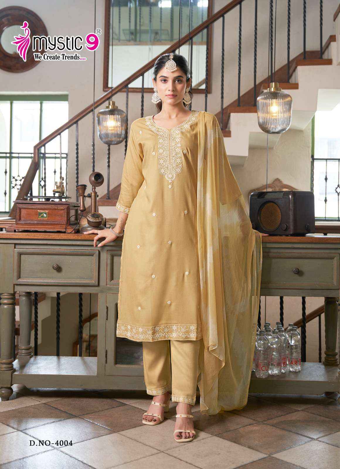 MYSTIC 9 KARACHI VOL 4 RAYON LUCKNOWI WORK DESIGNER SUITS ( 8 PCS CATALOG )