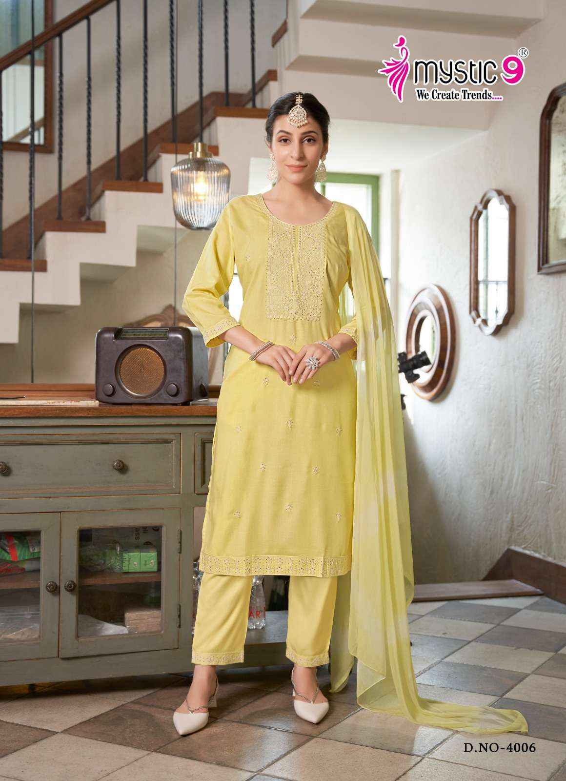 MYSTIC 9 KARACHI VOL 4 RAYON LUCKNOWI WORK DESIGNER SUITS ( 8 PCS CATALOG )