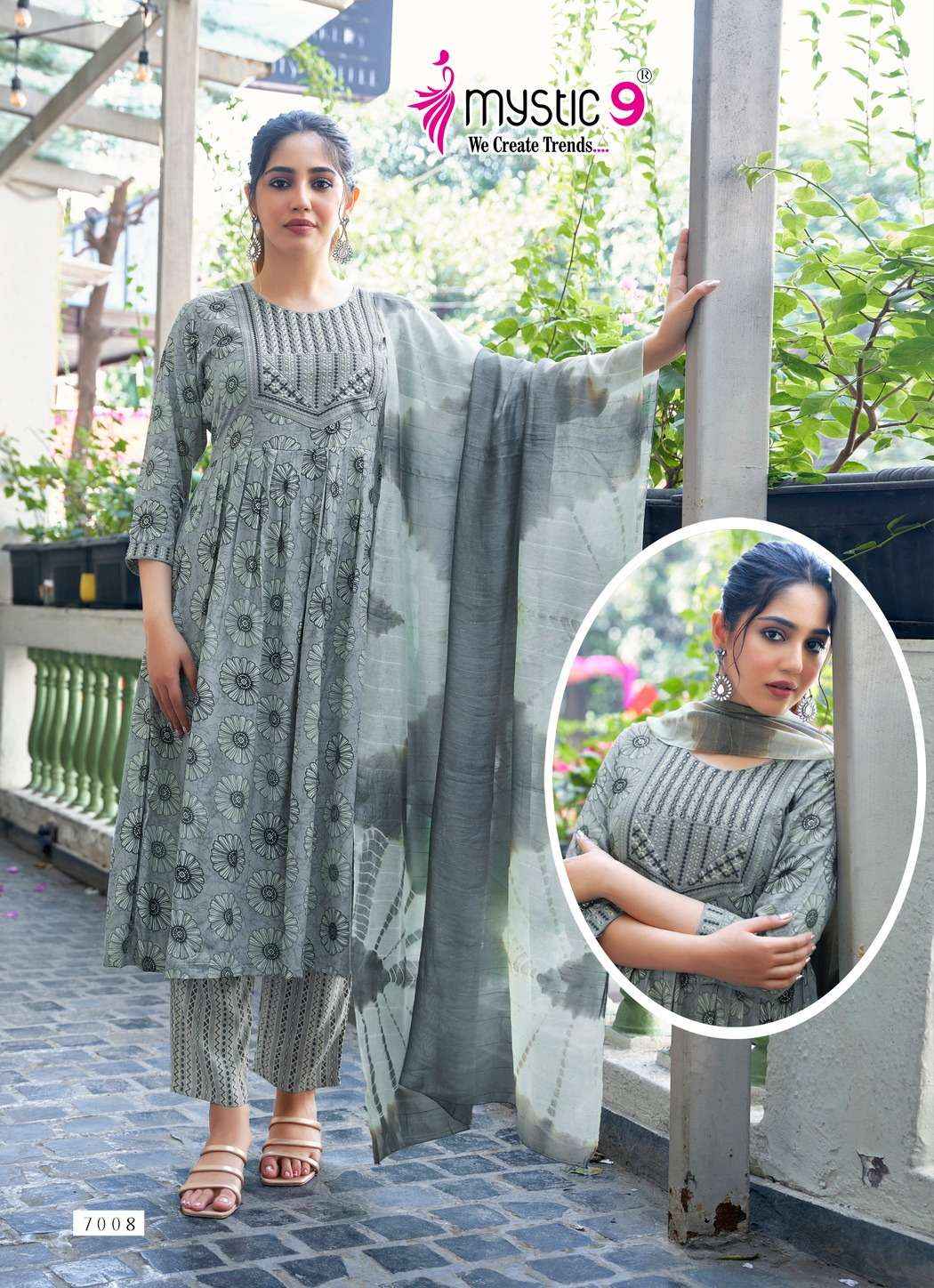 MYSTIC 9 SHANAYA VOL 7 WHOLESALE RAYON FOIL PRINT NAIRA CUT ( 8 PCS CATALOGUE )