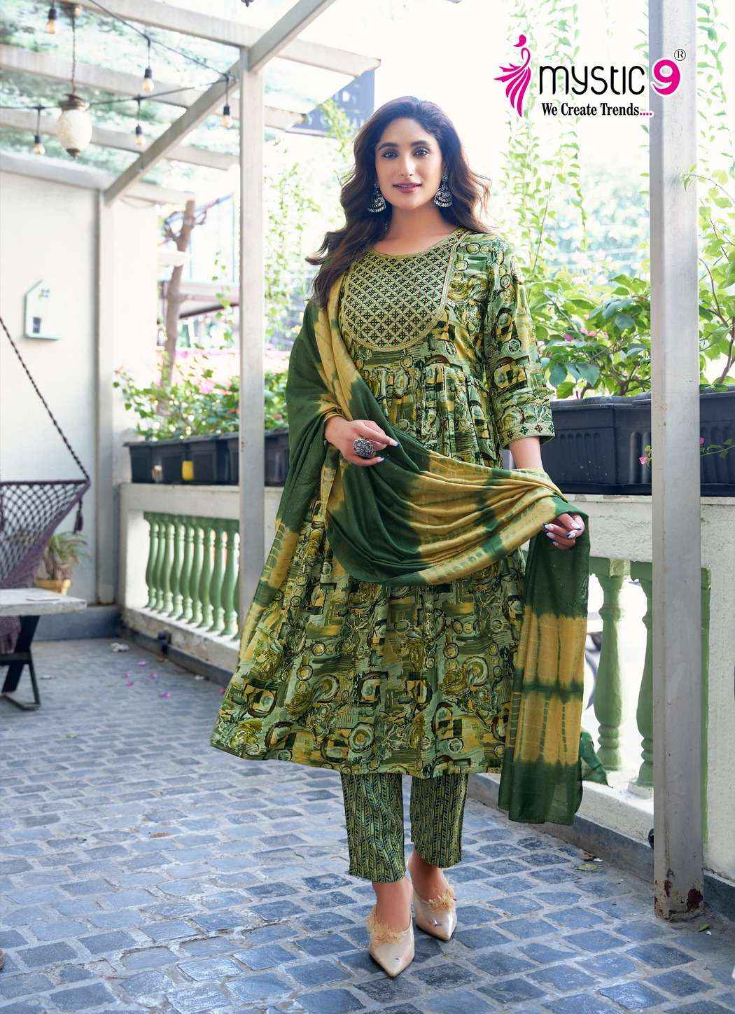 MYSTIC 9 SHANAYA VOL 7 WHOLESALE RAYON FOIL PRINT NAIRA CUT ( 8 PCS CATALOGUE )