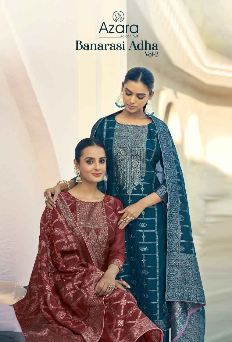 Radhika Fashion Azara Banarasi Adha Vol 2 Cotton Jacquard Salwar Kameez Wholesale Price ( 6 Pcs Catalog )