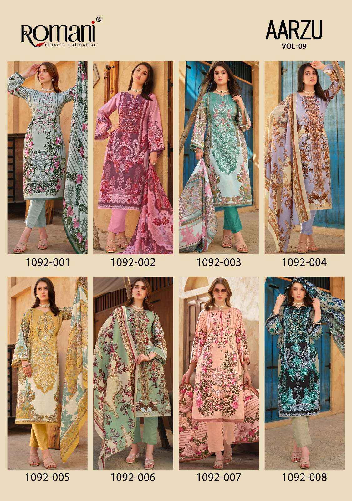 ROMANI AARZU VOL 9 COTTON DIGITAL STYLE PRINT SALWAR KAMEEZ WHOLESALE PRICE ( 8 PCS CATALOG )