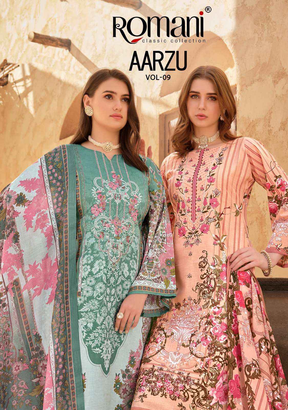 ROMANI AARZU VOL 9 COTTON DIGITAL STYLE PRINT SALWAR KAMEEZ WHOLESALE PRICE ( 8 PCS CATALOG )