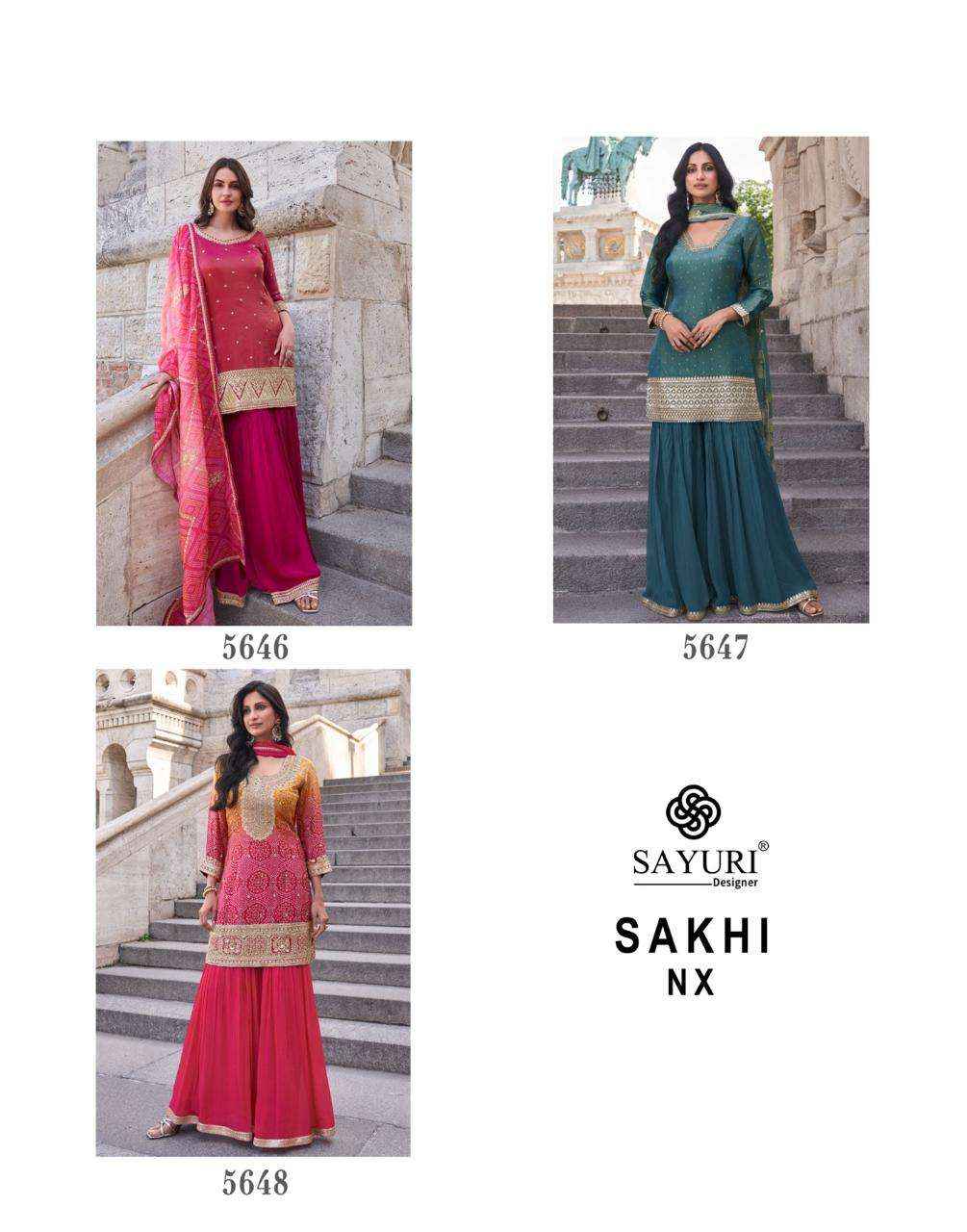 Sayuri Sakhi Nx 5646 To 5648 Designer Palazzo Style Suit Latest Dress Material Wholesale Price ( 3 Pcs Catalog )