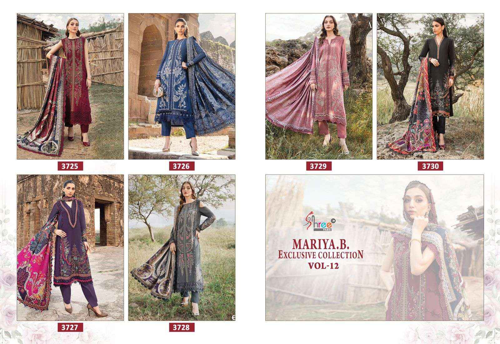 SHREE FABS MARIA B EXCLUSIVE COLLECTION VOL 12 RAYON DRESS MATERIAL ( 6 PCS CATALOG )