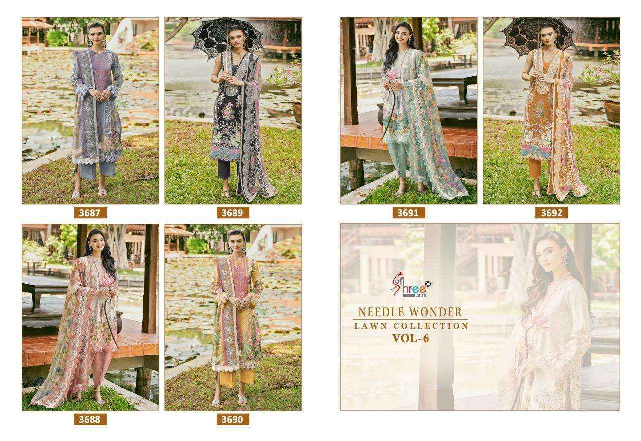 Shree Fabs Needle Wonder Lawn Collection Vol 6 Pakistani  Cotton Suit Salwar Kameez Wholesale Price ( 6 Pcs Catalog )