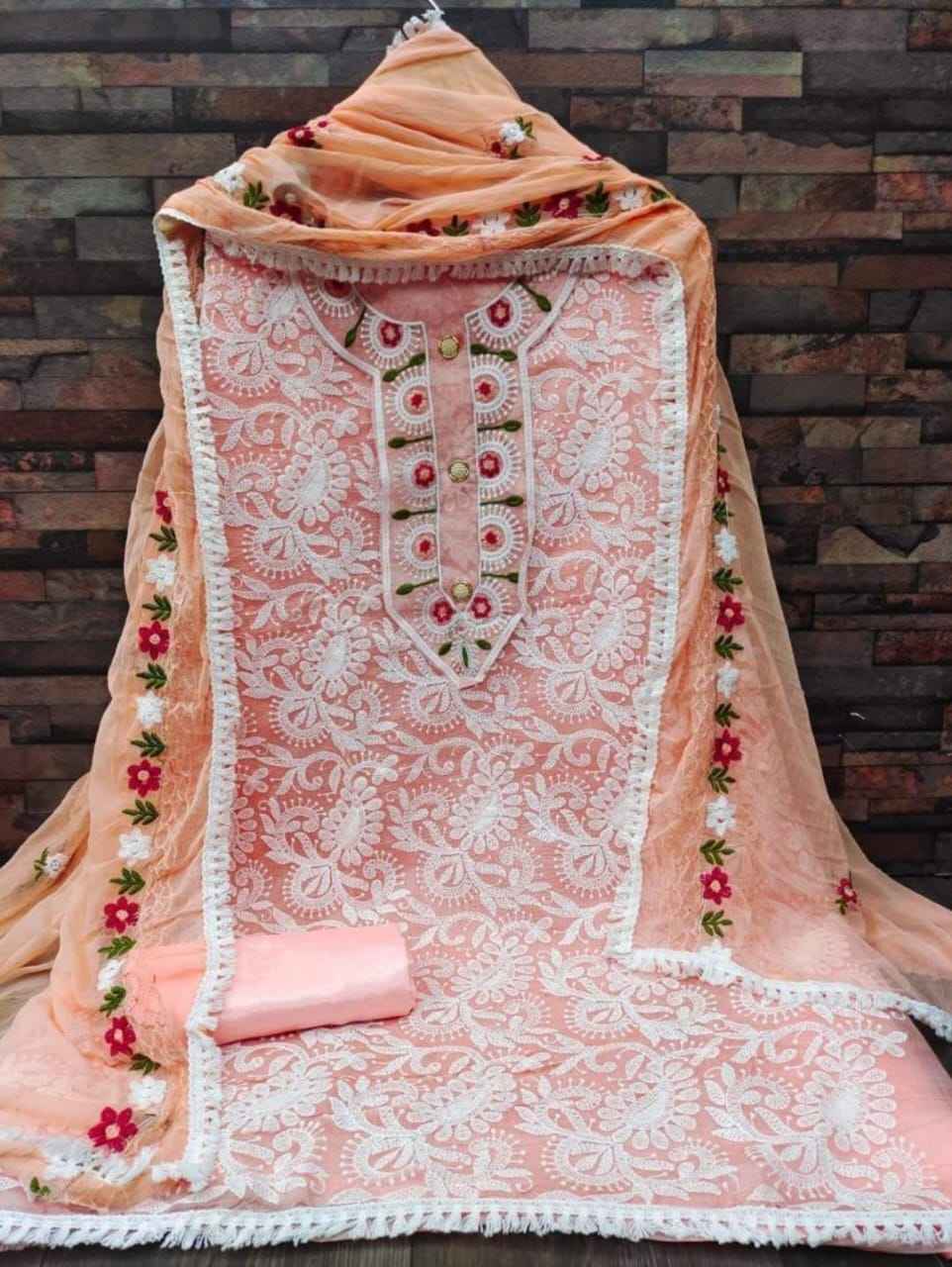 SIYAPATI 101 HEAVY CHANDERI  WITH NECK EMBROIDERY NON CATALOG SUITS ( 4 PCS SET )