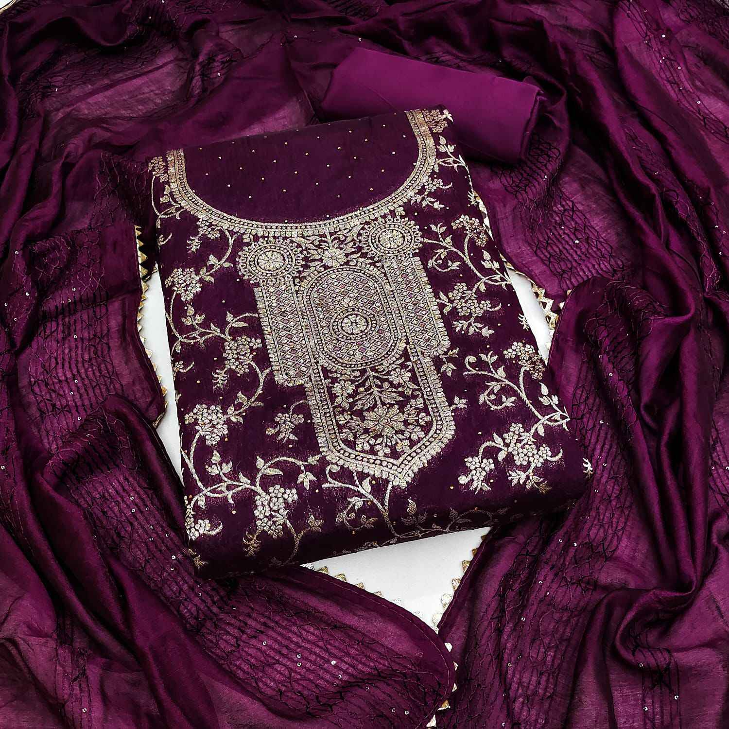 SIYAPATI 105 ORIGINAL BANARSI ZEQUARD WITH MACHINE DIAMOND NON CATALOG SUITS ( 6 PCS SET )